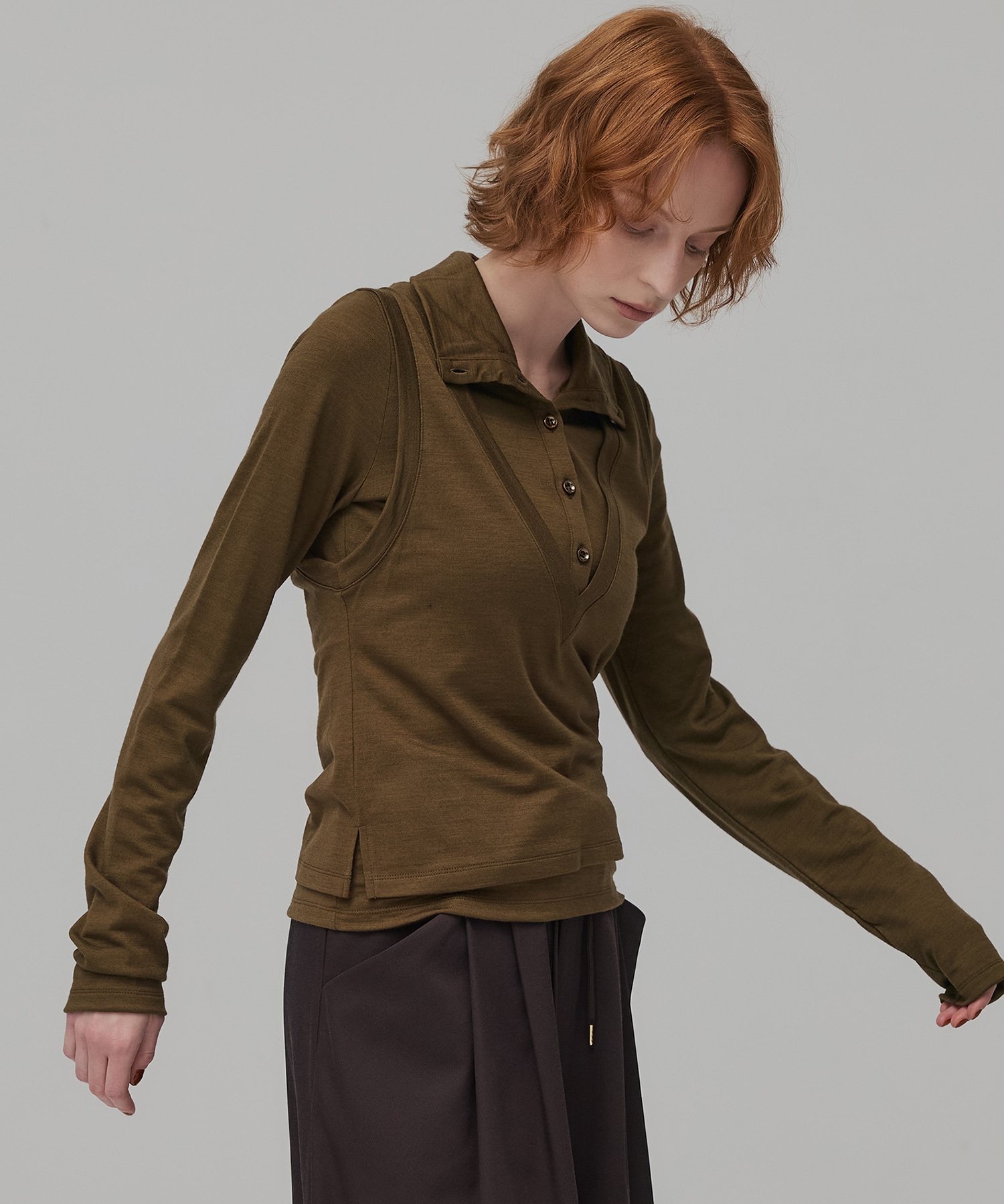 Super100 ヘンリーネックトップス