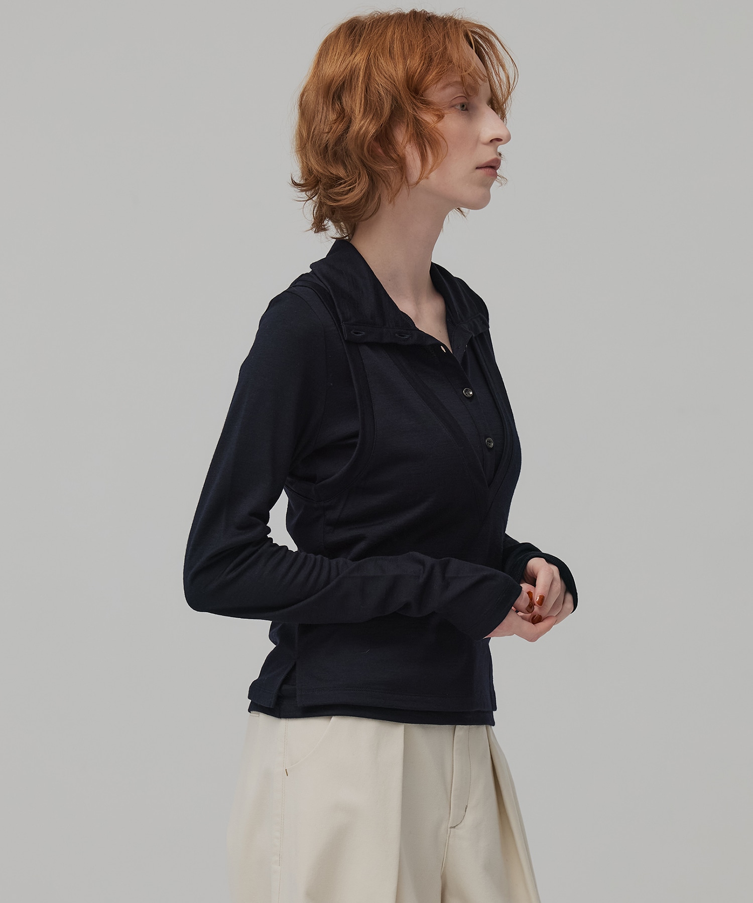 Super100 ヘンリーネックトップス