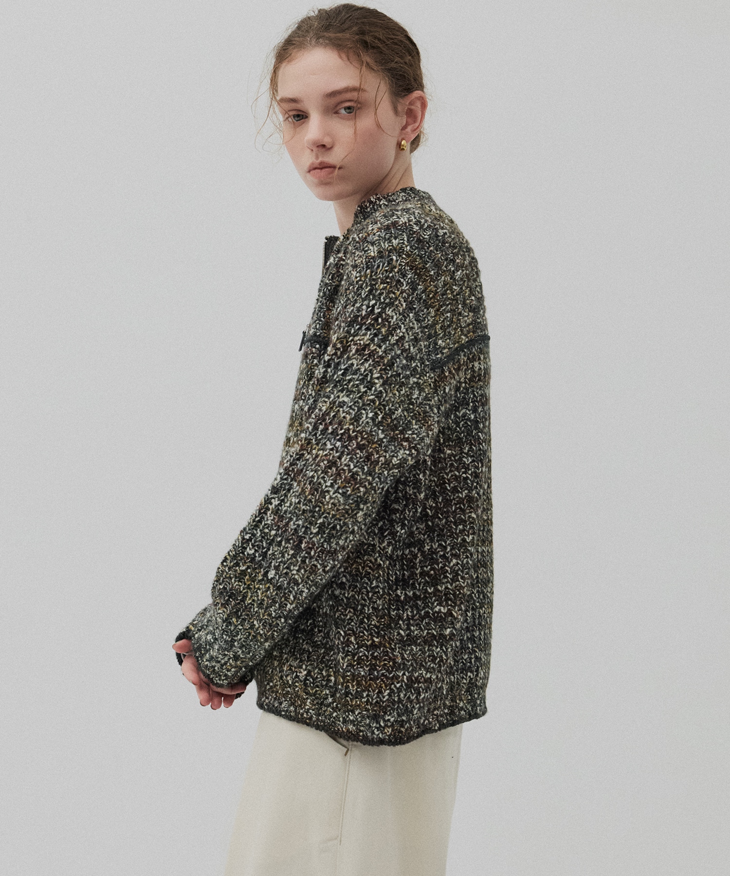 ミックスカラーハーフZIPニット