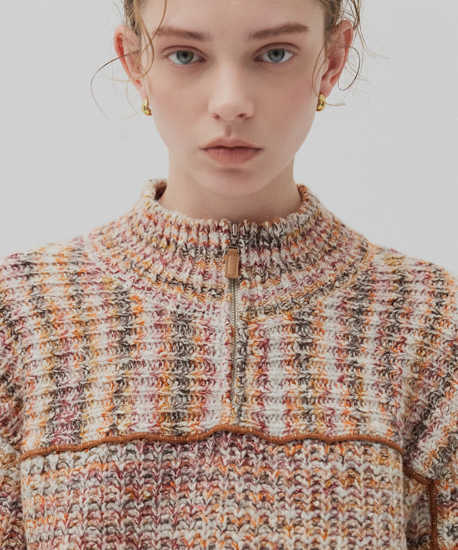 ミックスカラーハーフZIPニット