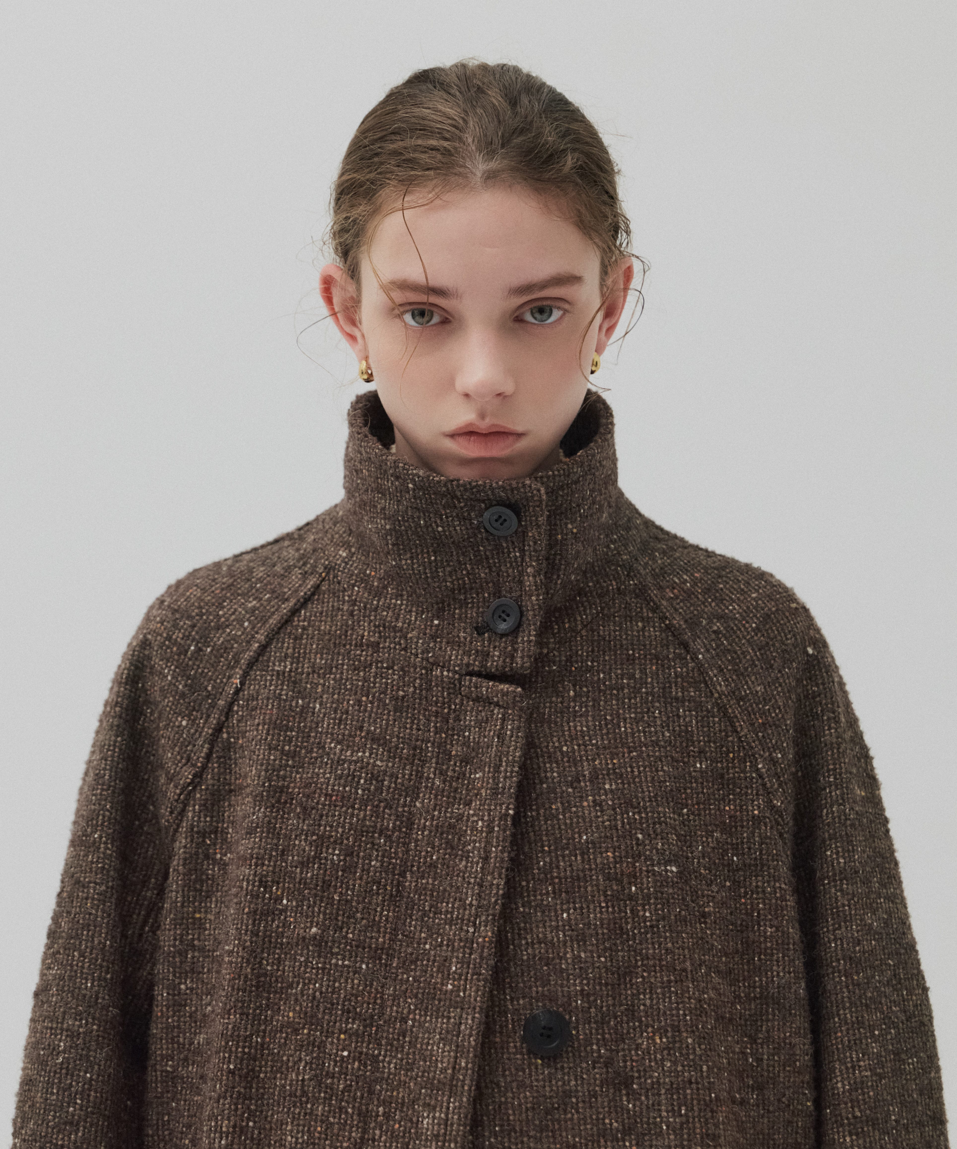 ツイードスタンドカラーコート