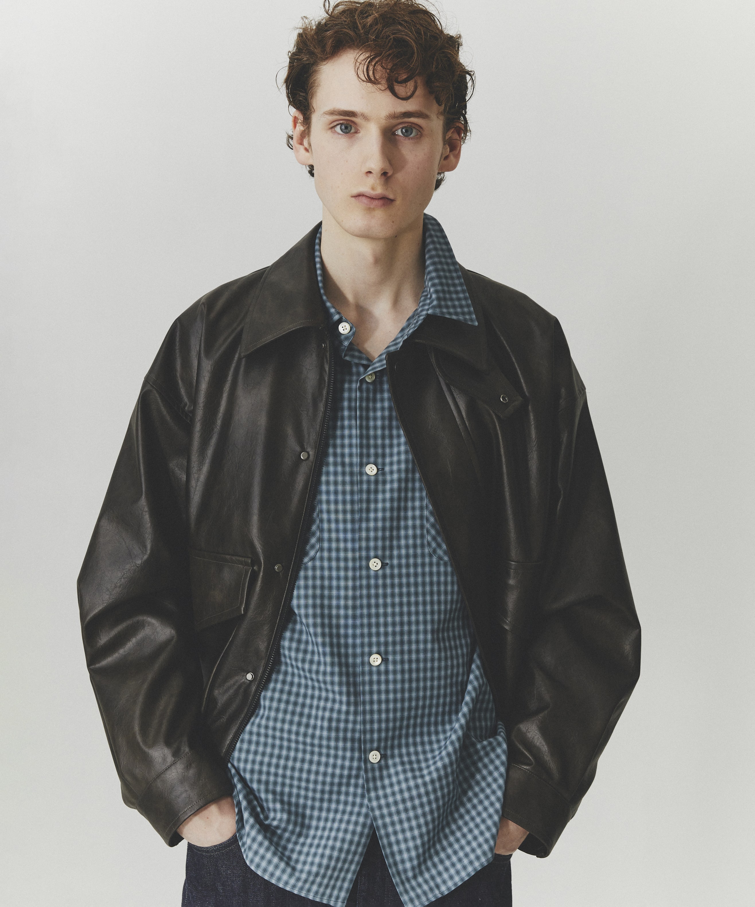 オンブレチェックレーヨンシャツ