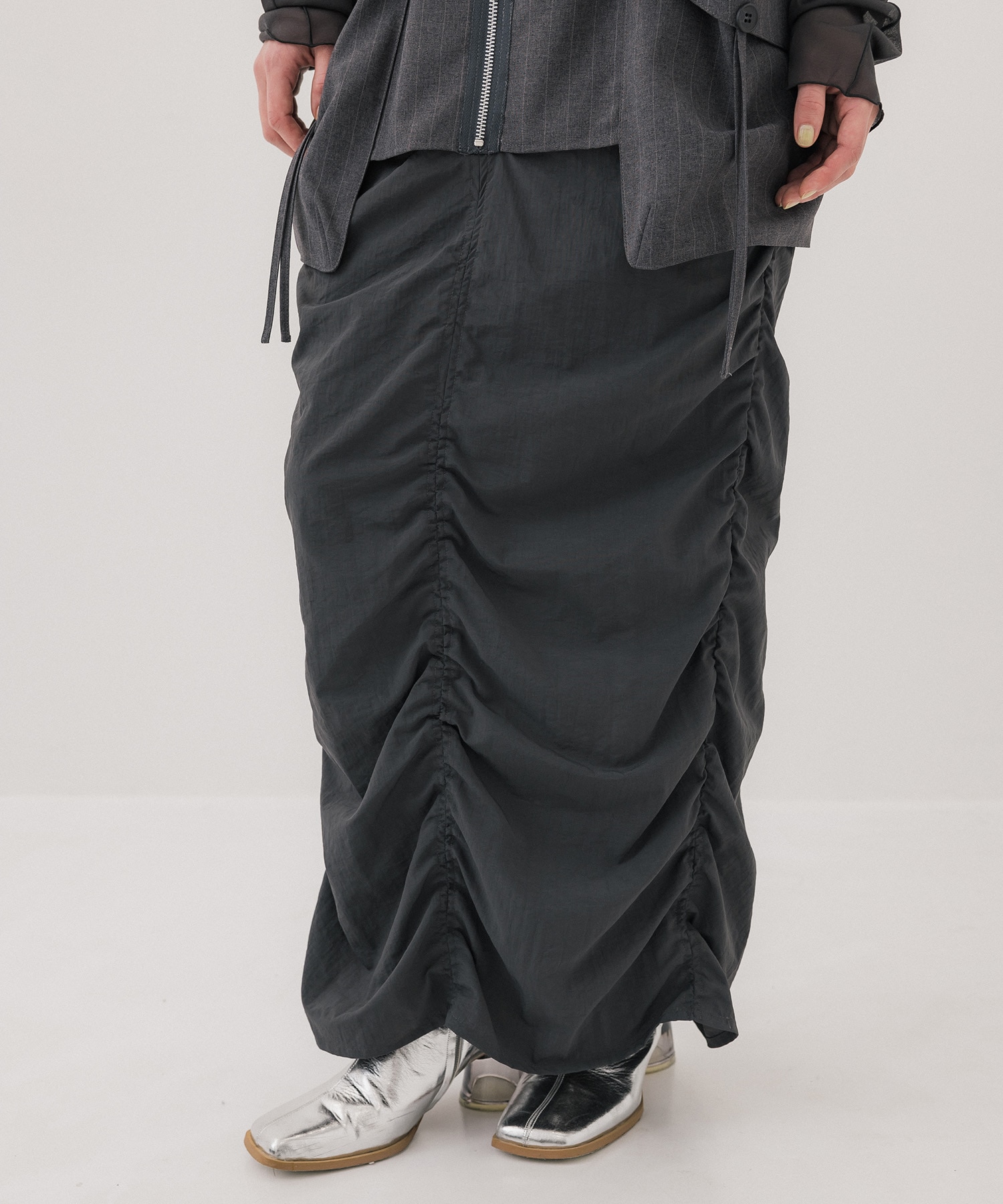 オーバーポケットギャザースカート(1 DARK GREY): : ウィメンズ 