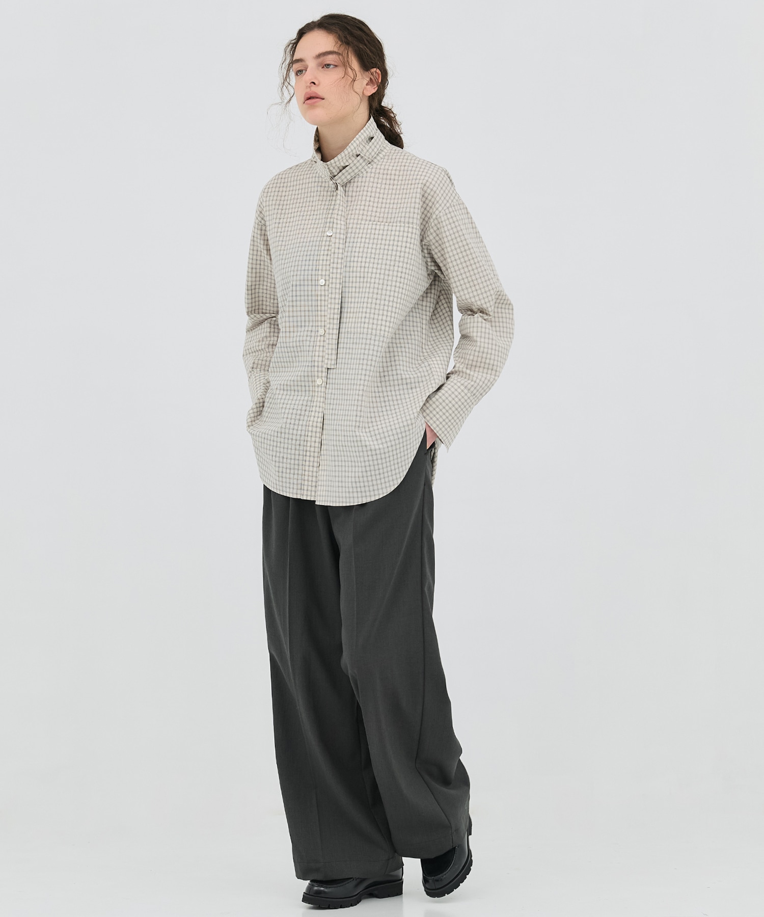 ミニチェックスタンドカラーシャツ