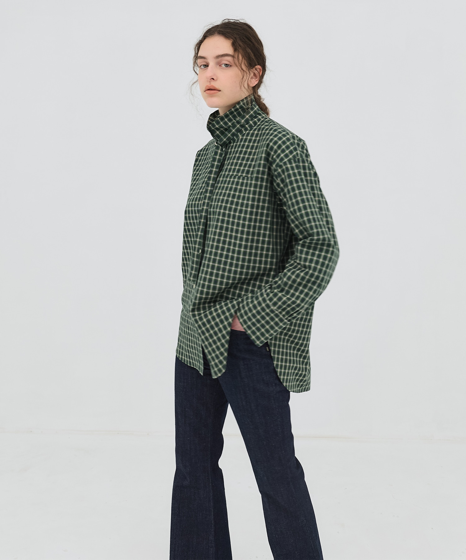 ミニチェックスタンドカラーシャツ