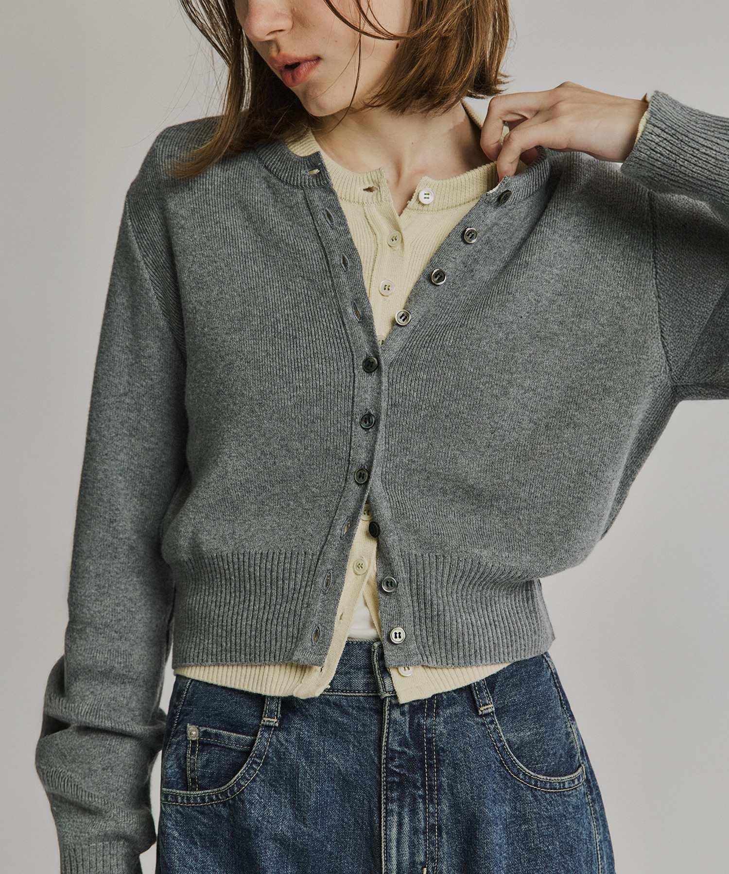 コットンカシミヤクルーカーデ