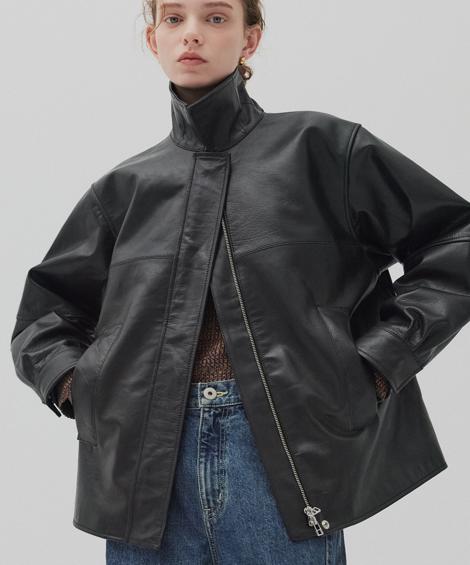 カーフレザーボクシージャケット