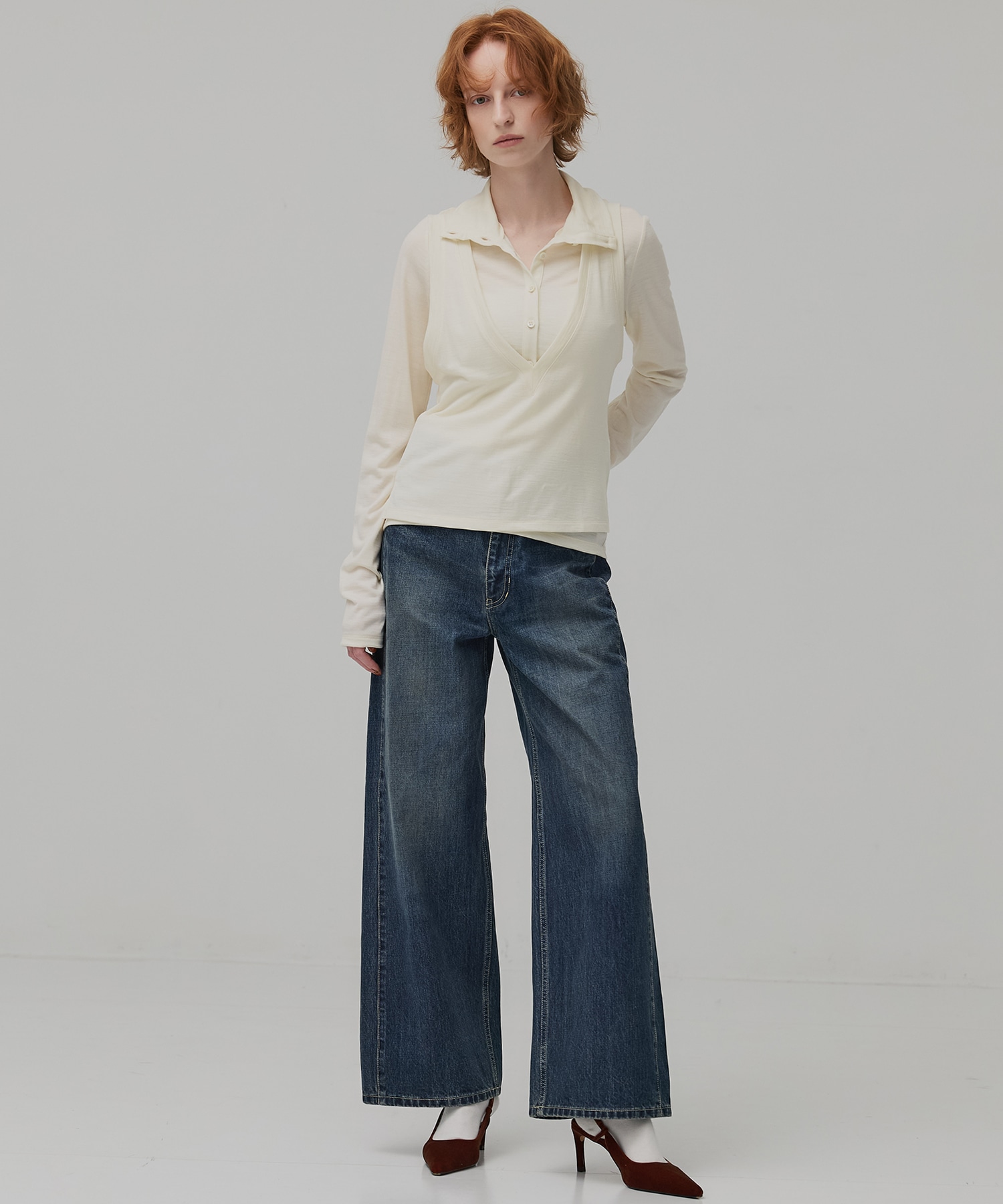 Super100 ヘンリーネックトップス