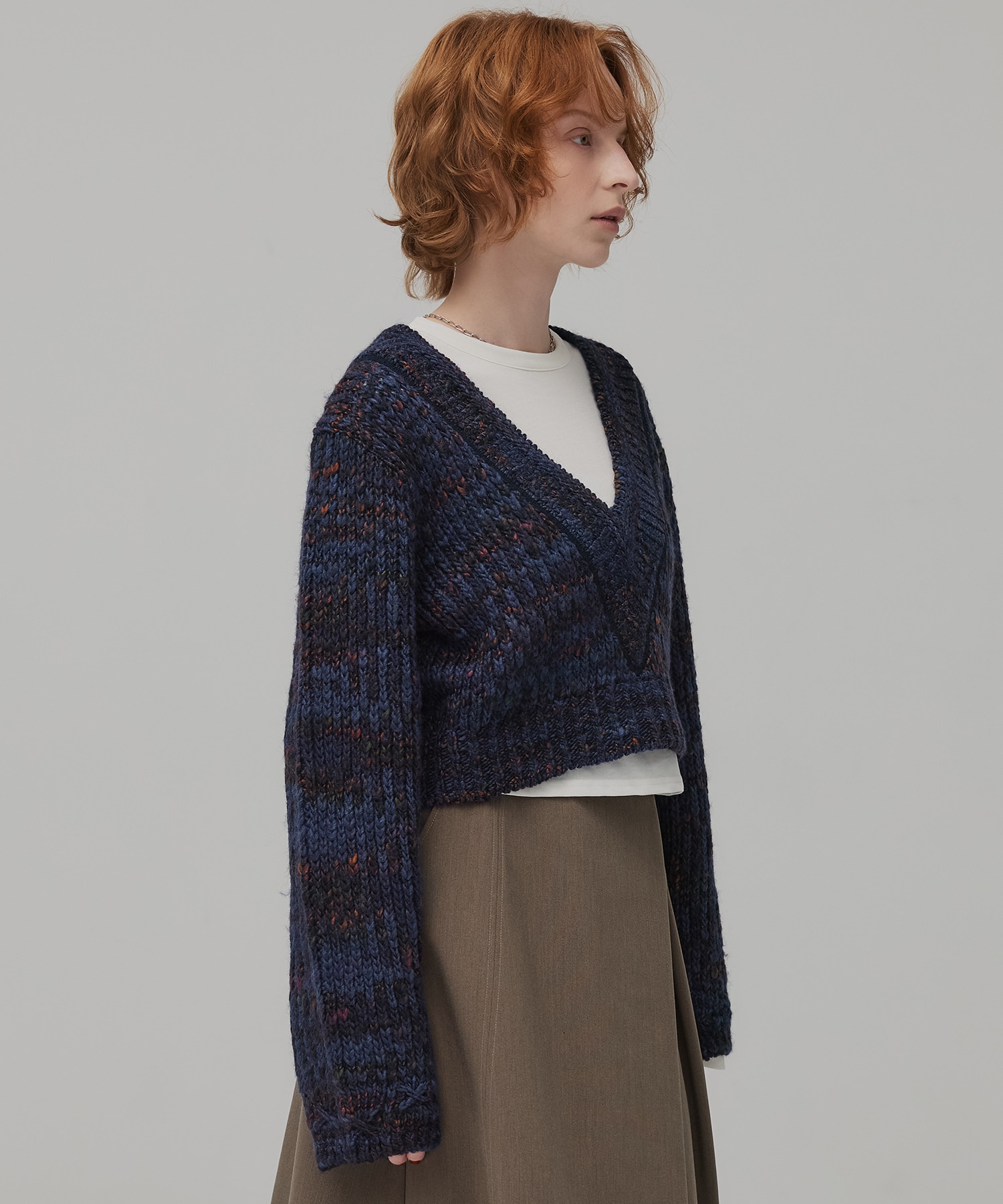 ミックスカラーVネックニット