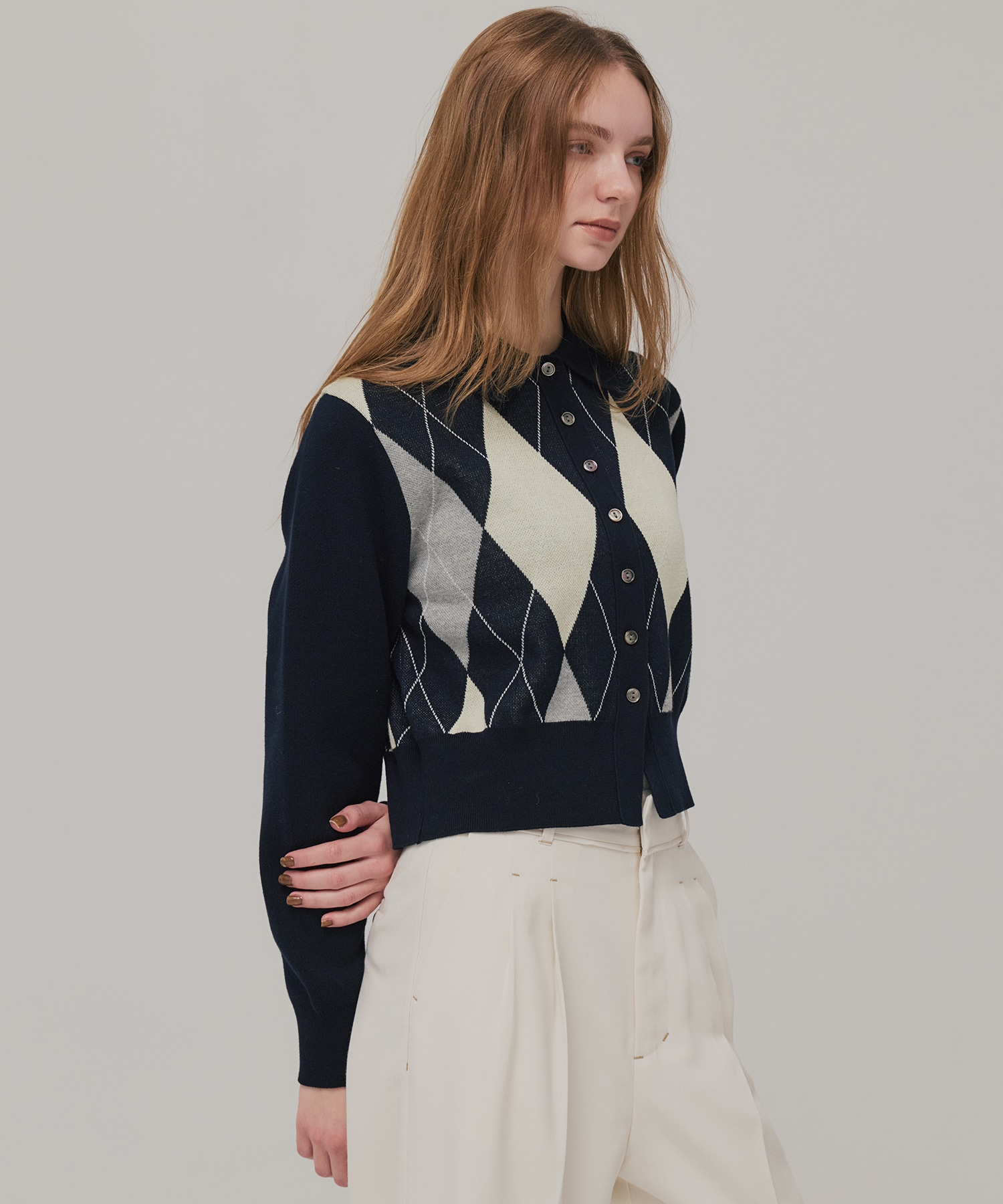 アーガイルショートカーディガン