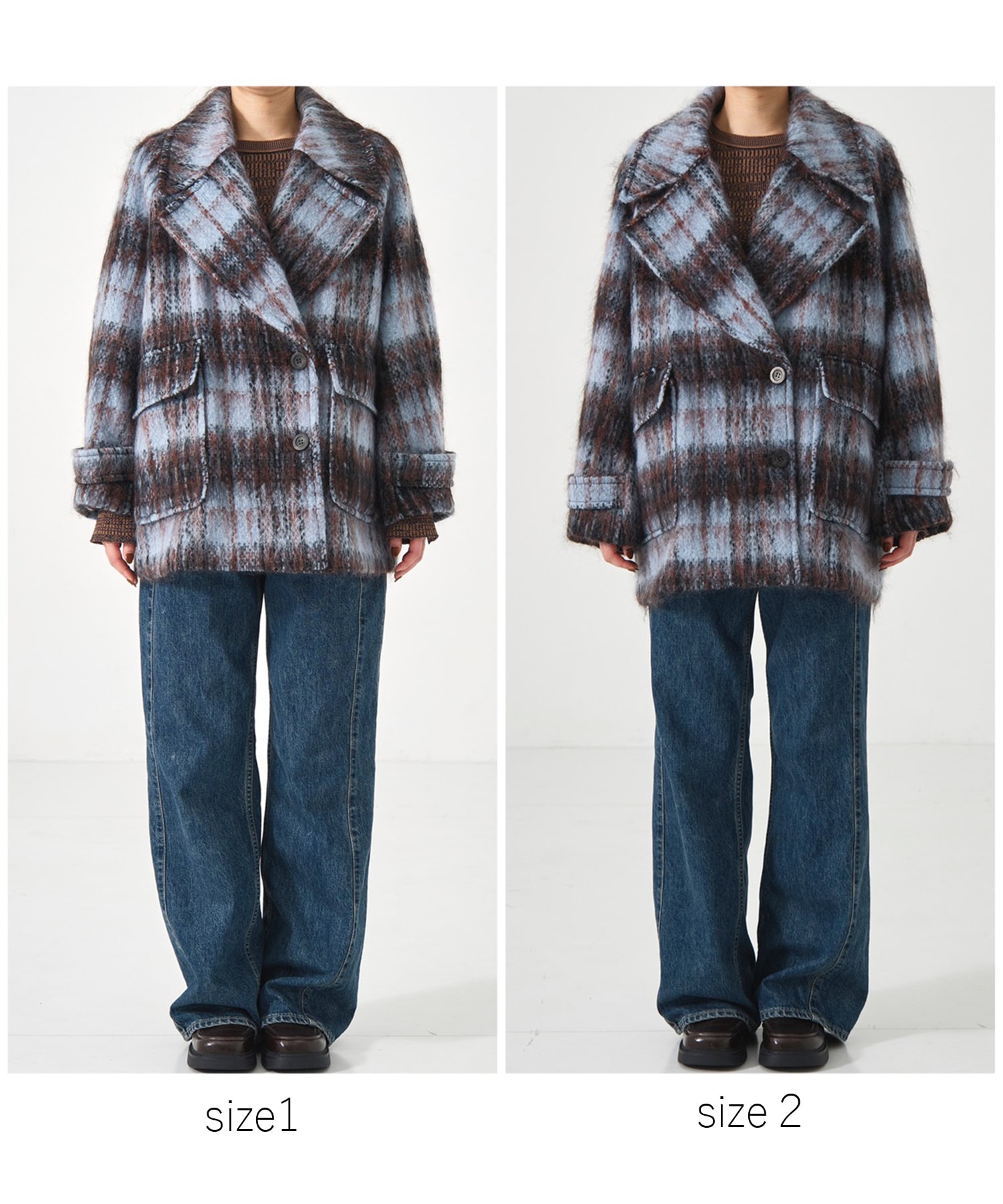 〈完売間近〉ワイドラペルチェックコート