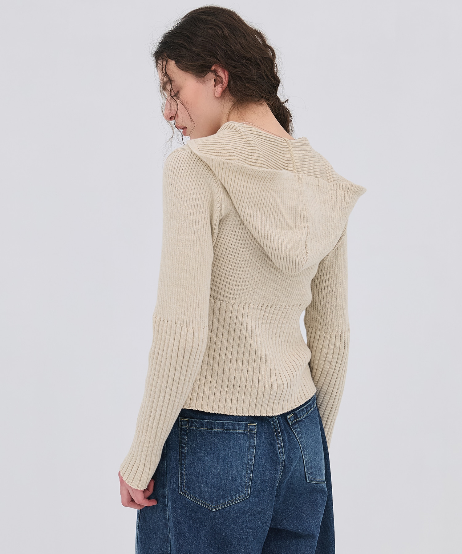 リブニットジップフーディ