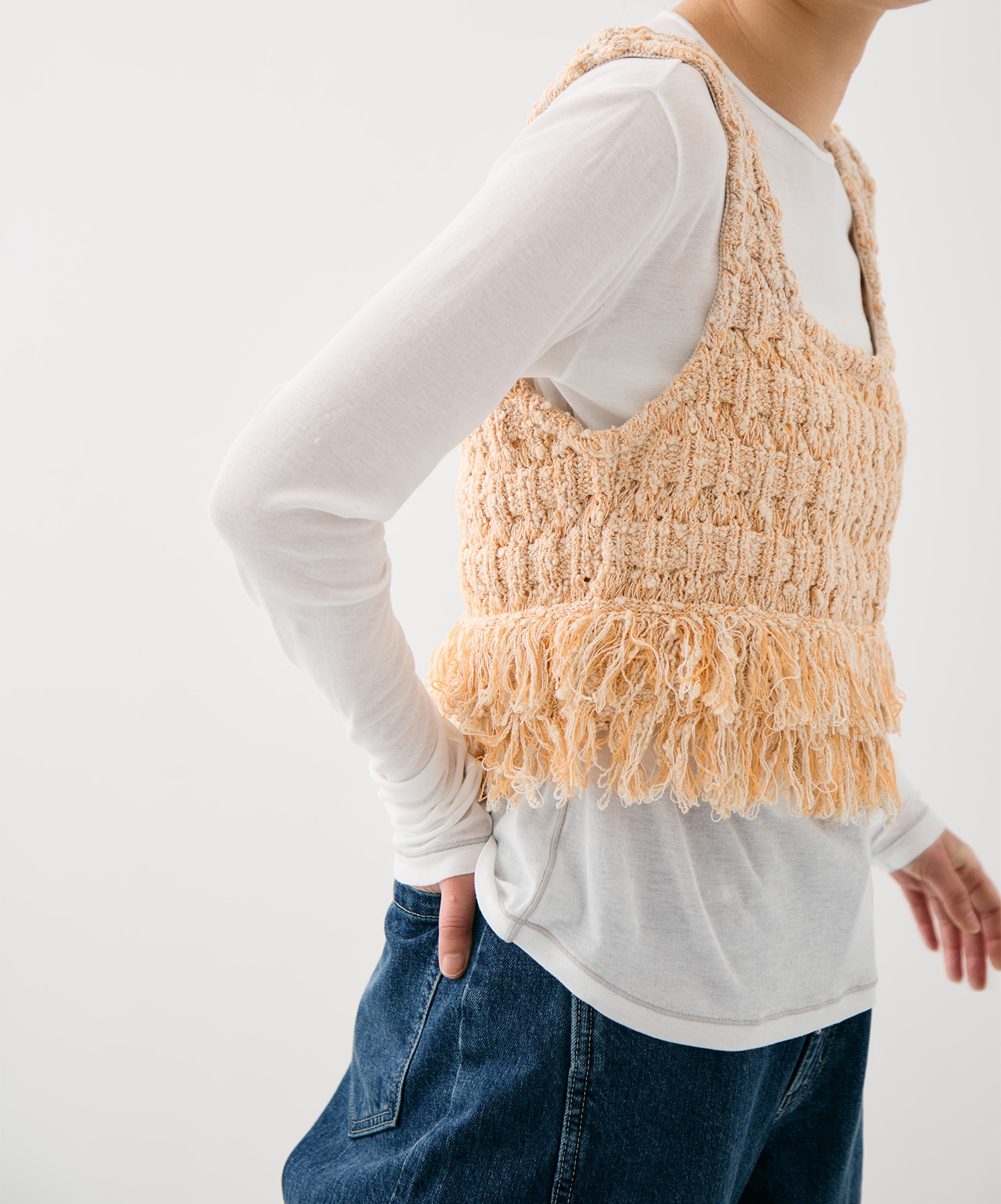 ワッフルフリンジニットビスチェ