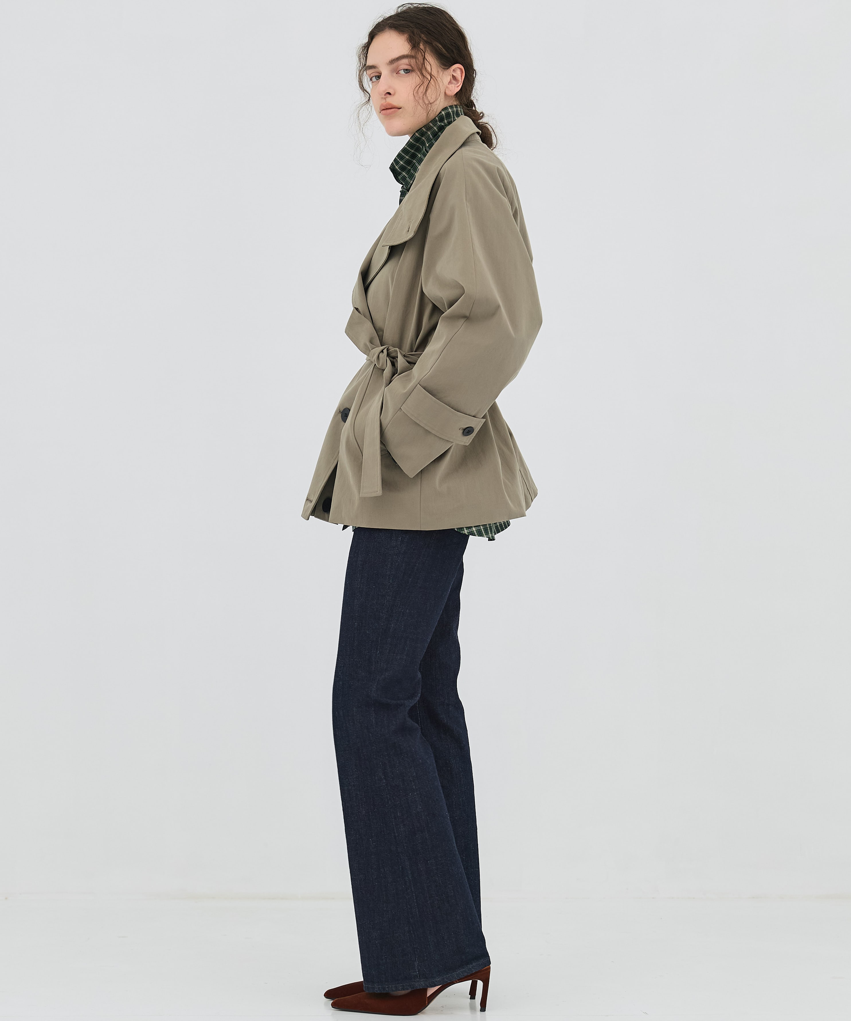 ファンネルネックショートトレンチコート