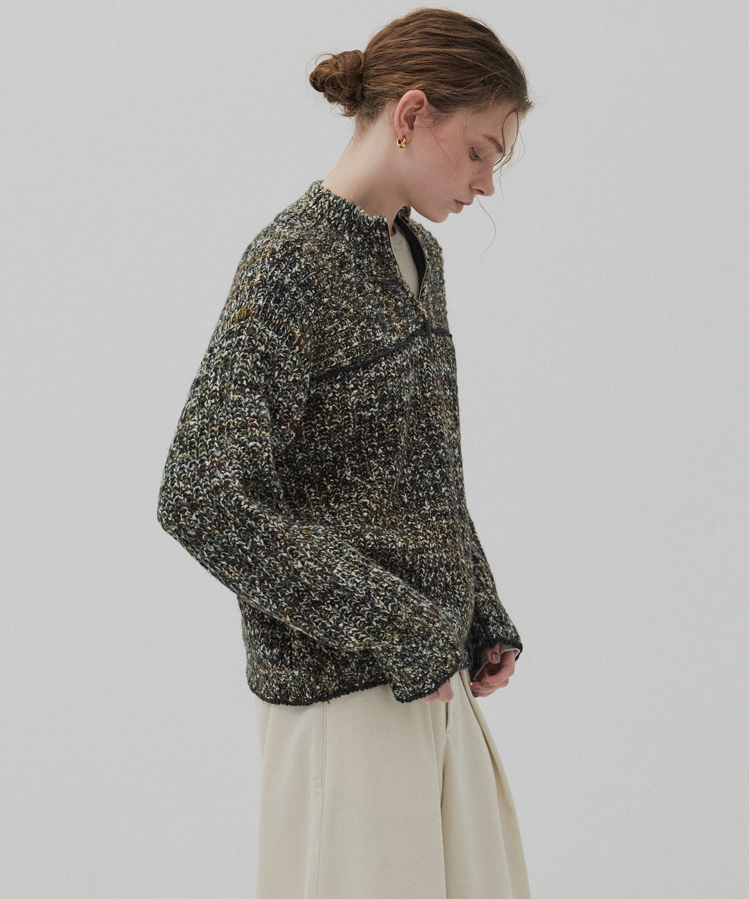 ミックスカラーハーフZIPニット