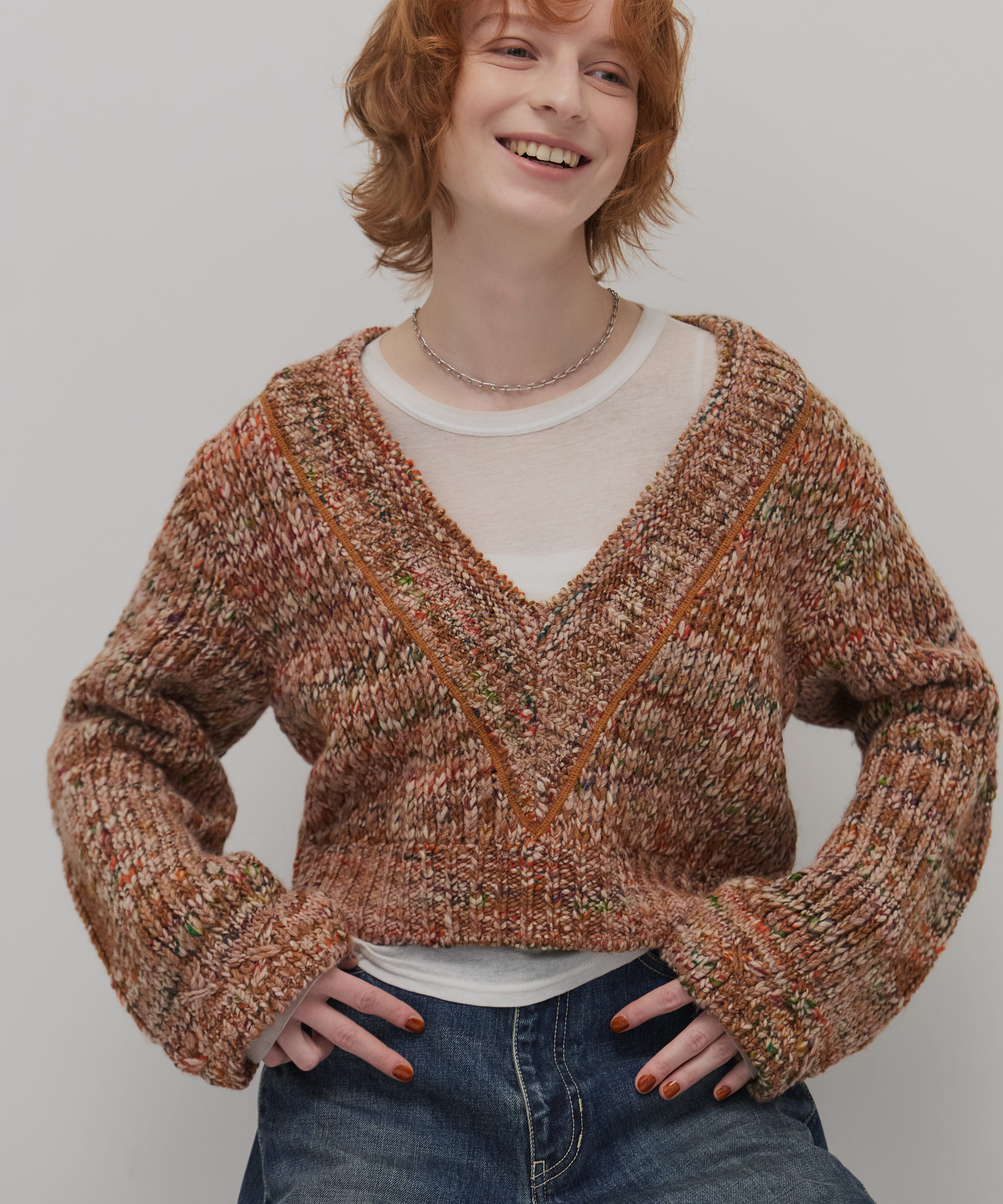 ミックスカラーVネックニット