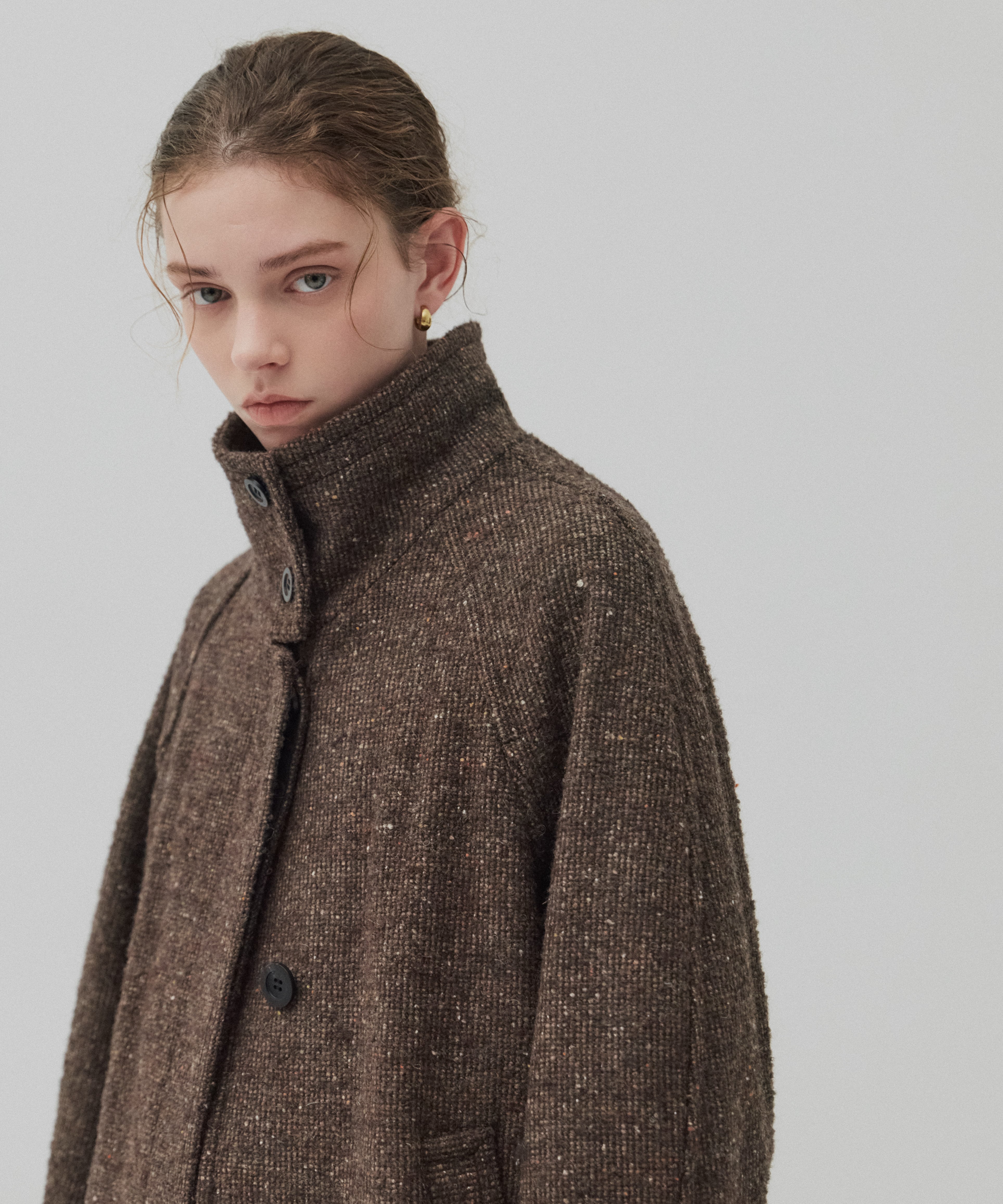 ツイードスタンドカラーコート