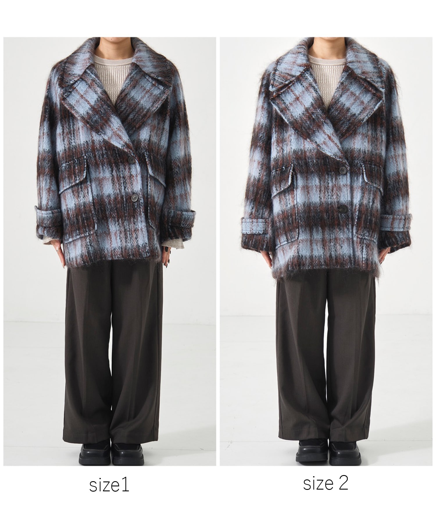 〈完売間近〉ワイドラペルチェックコート