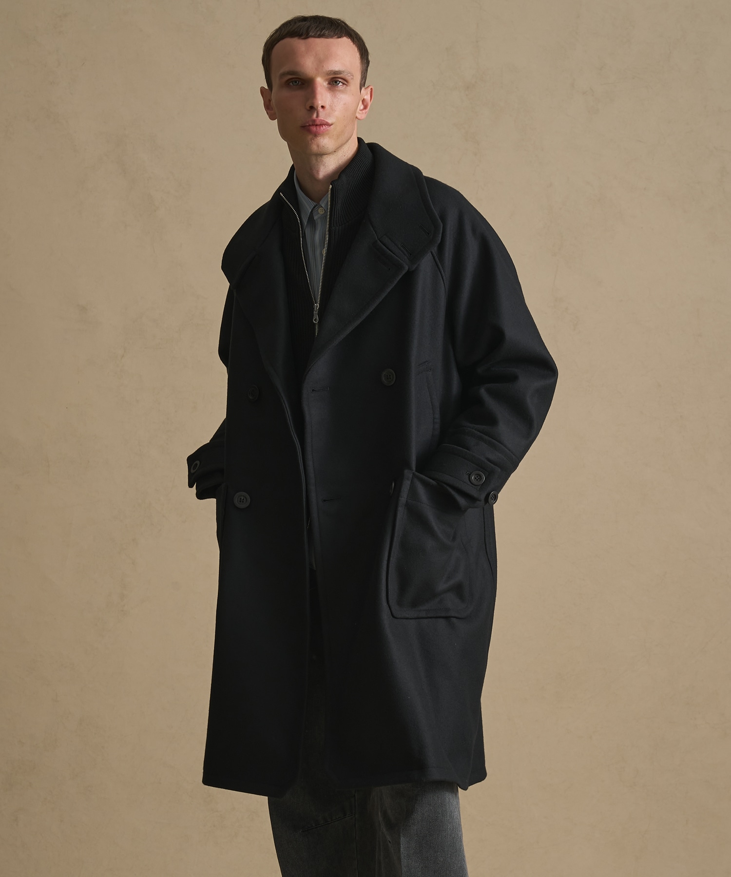 Super140s メルトンラップスタンドＰコート	