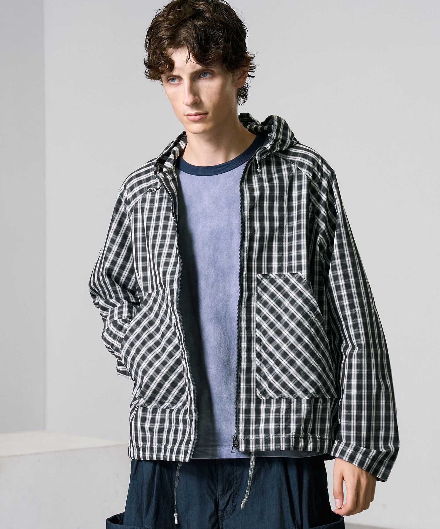 ライトチェックシャツパーカー