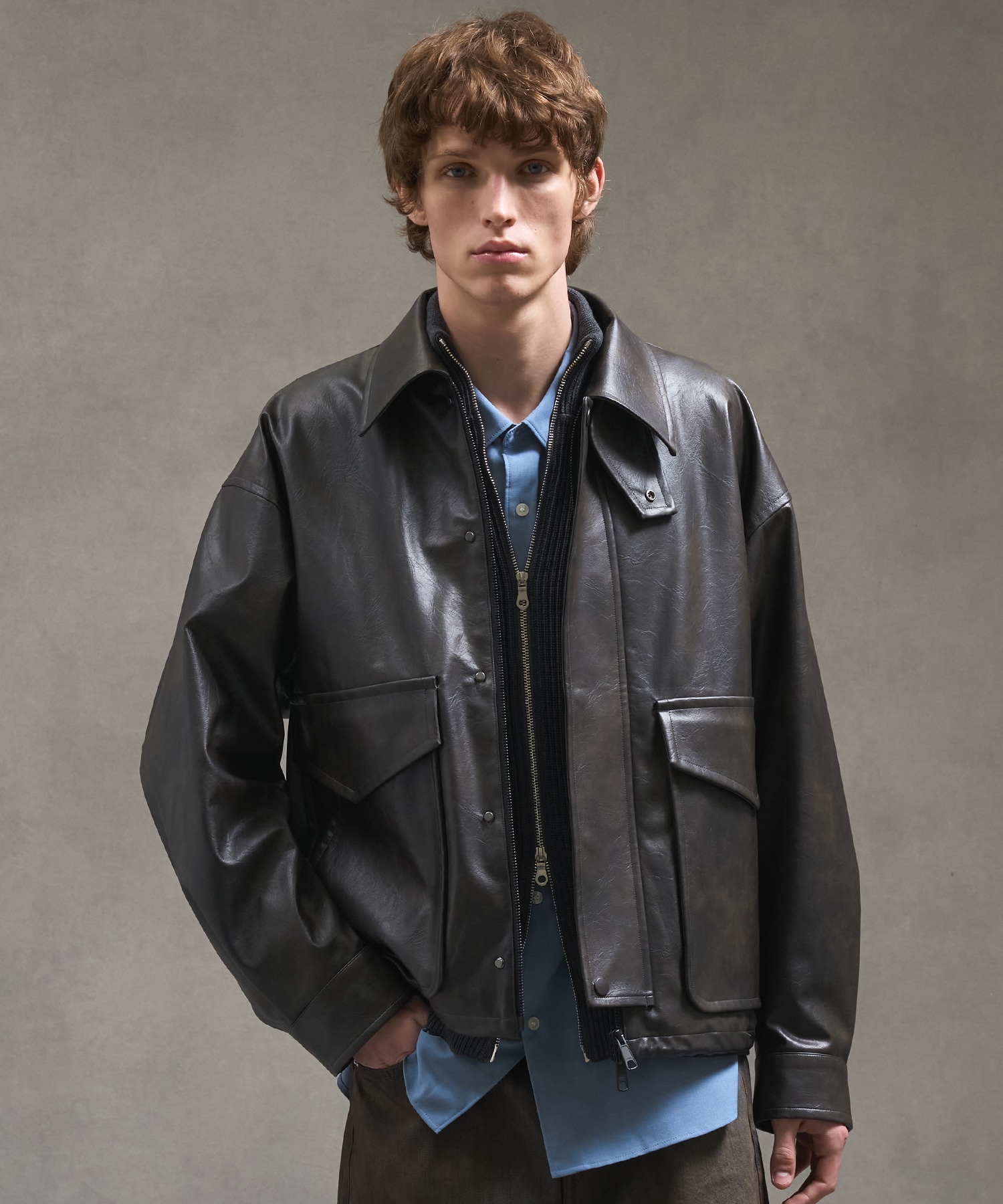 ヴィンテージフェイクレザーブルゾン