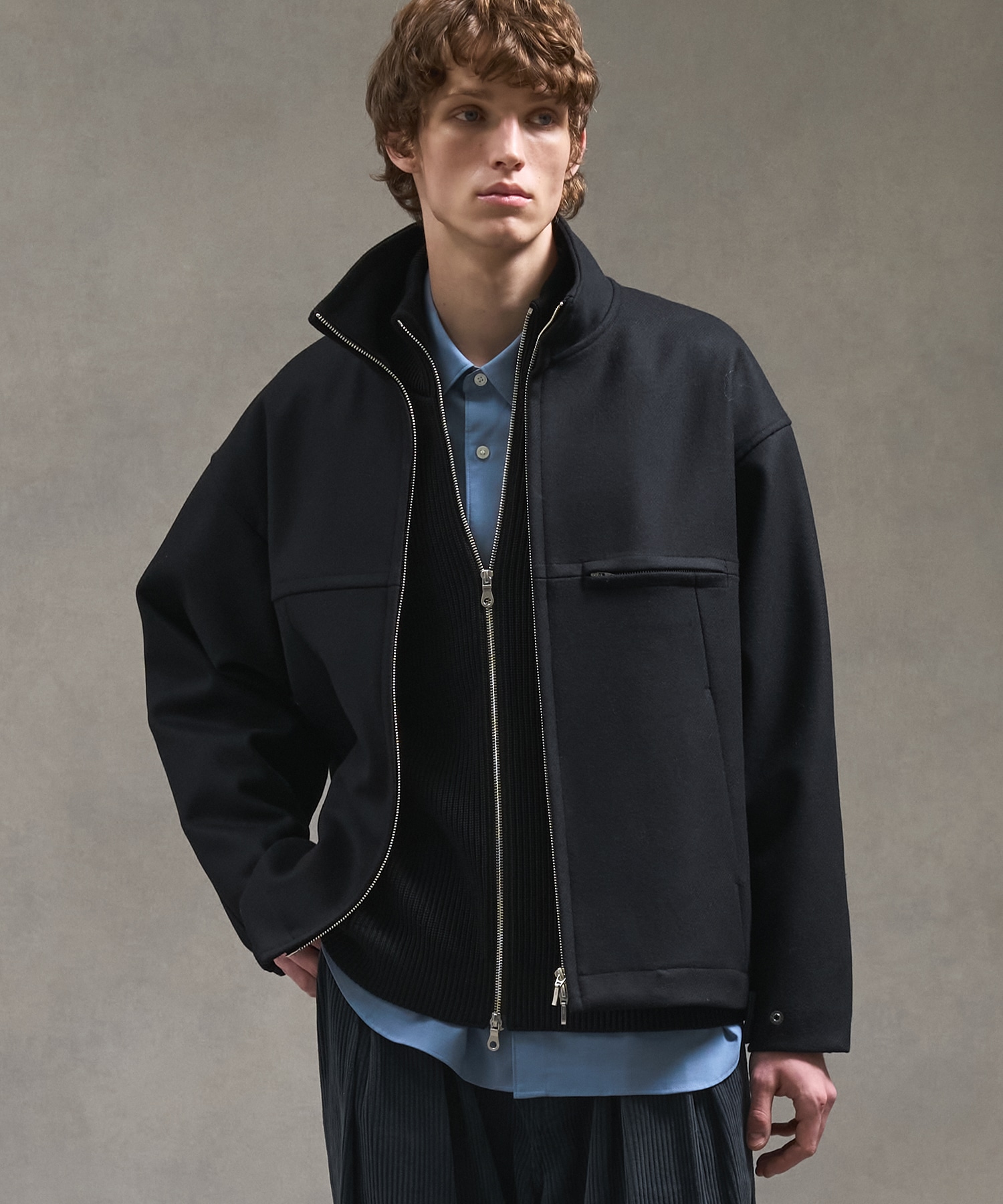 Super140s メルトンスタンドジップブルゾン