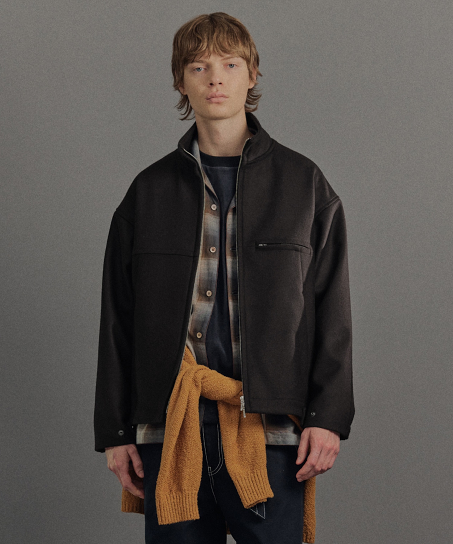 Super140s メルトンスタンドジップブルゾン