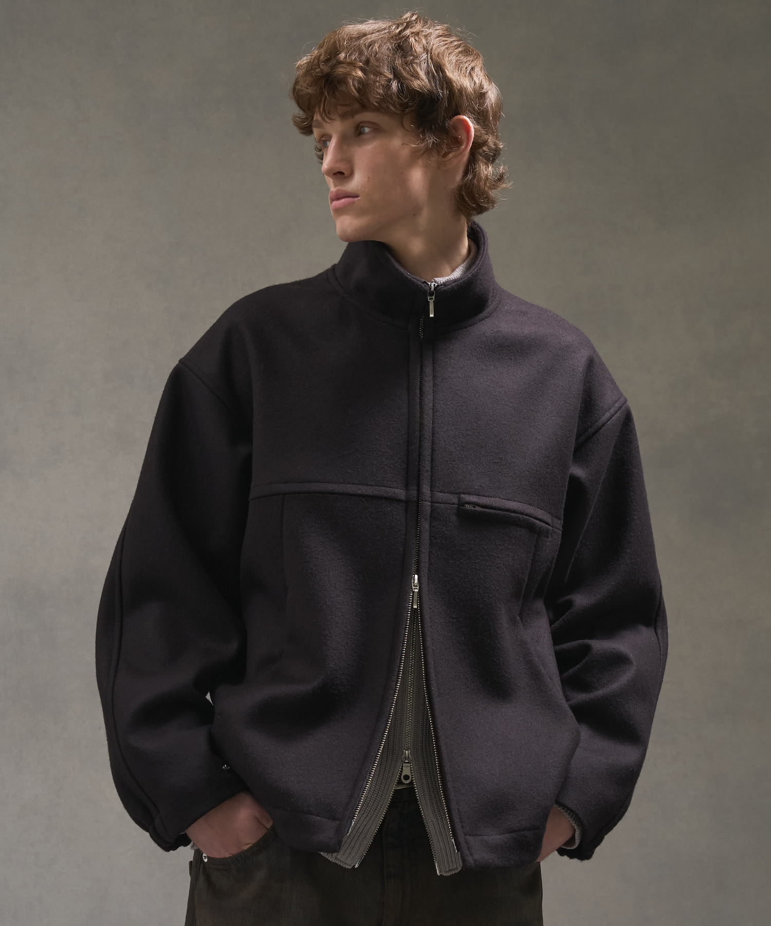 Super140s メルトンスタンドジップブルゾン