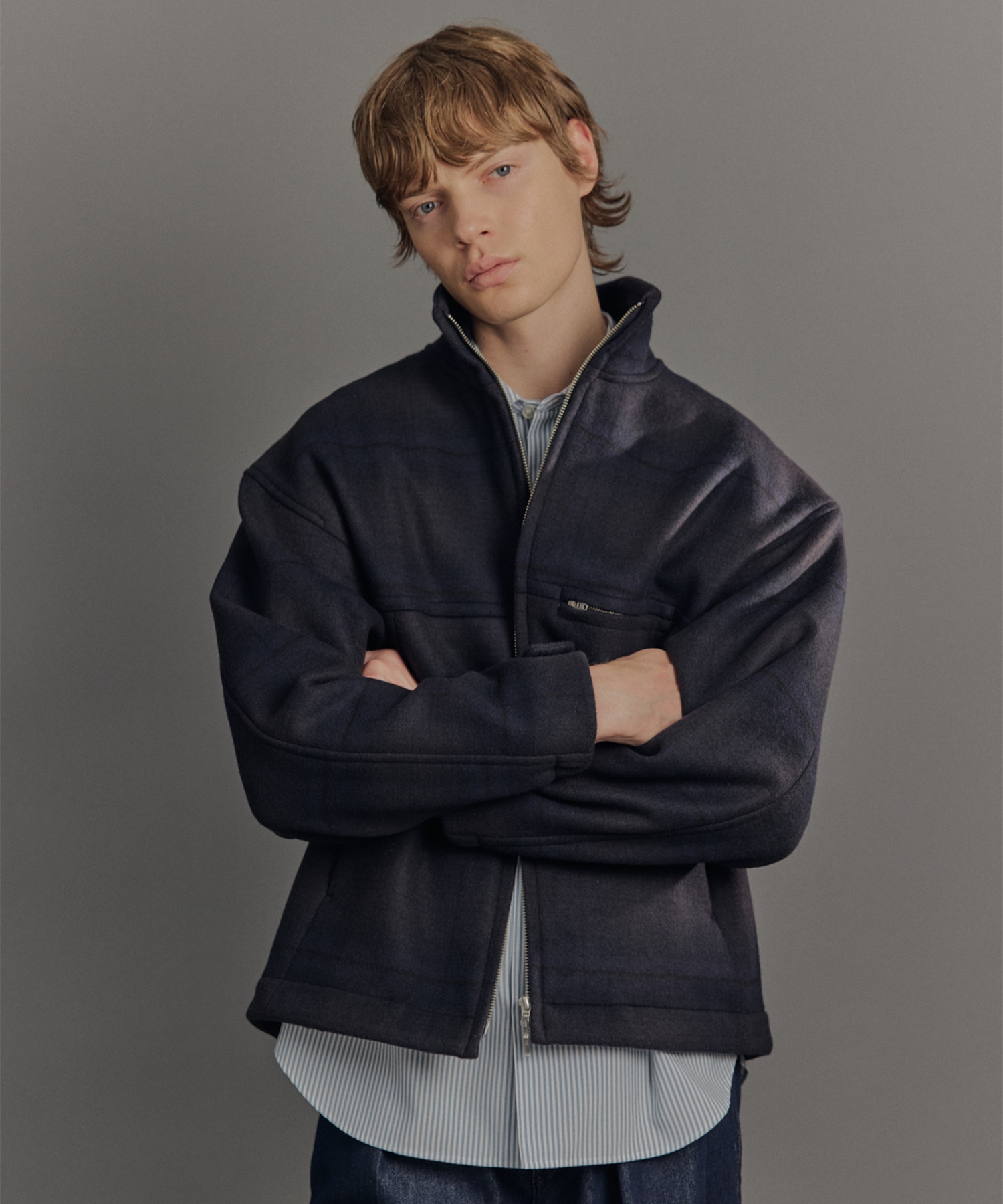 Super140s メルトンスタンドジップブルゾン