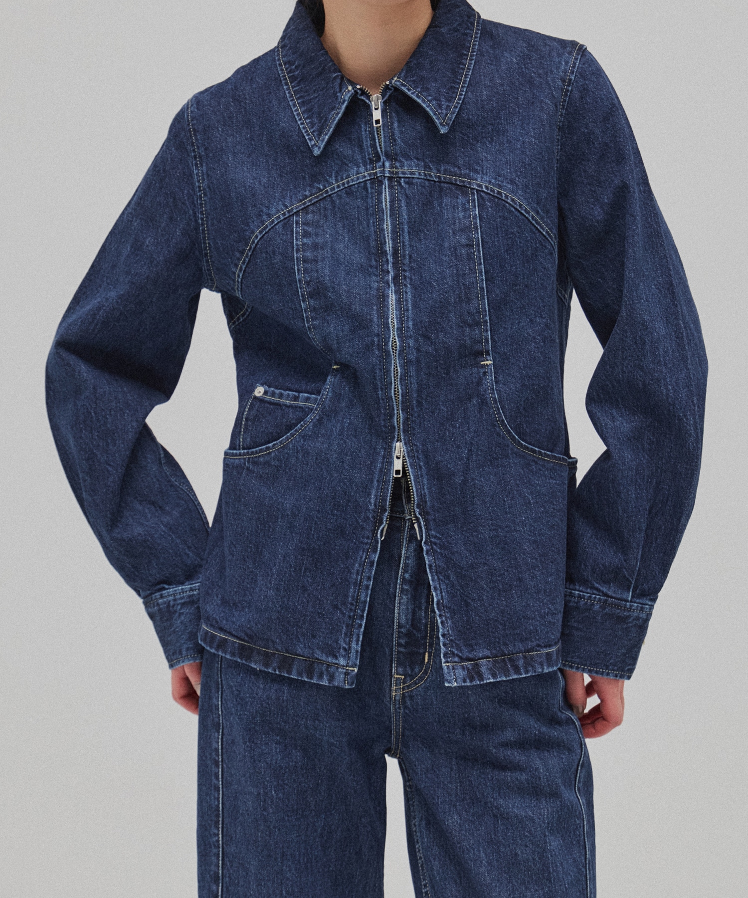 FRONT ZIP DENIM BLUZON