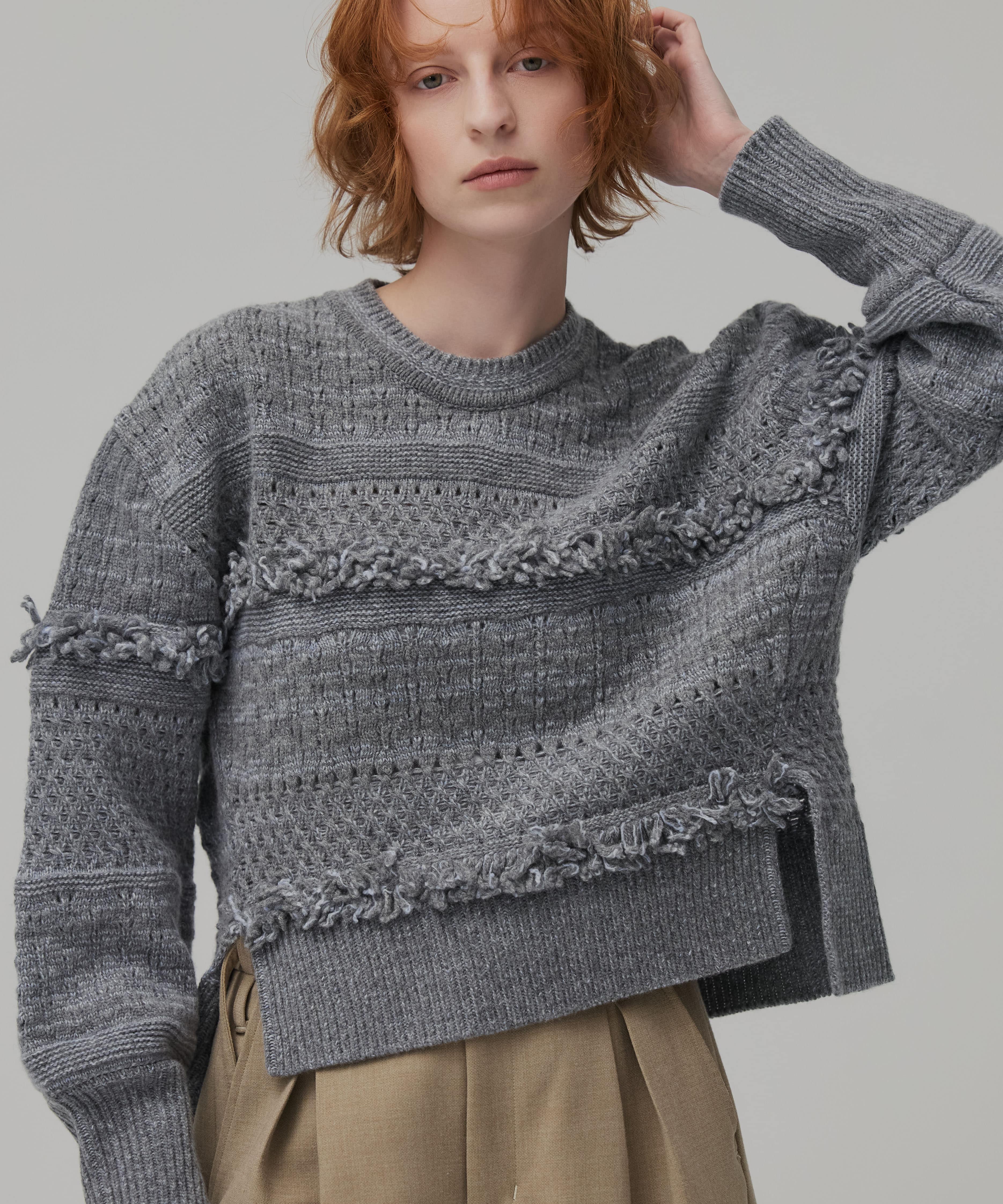 ウールバスケットフリンジニット