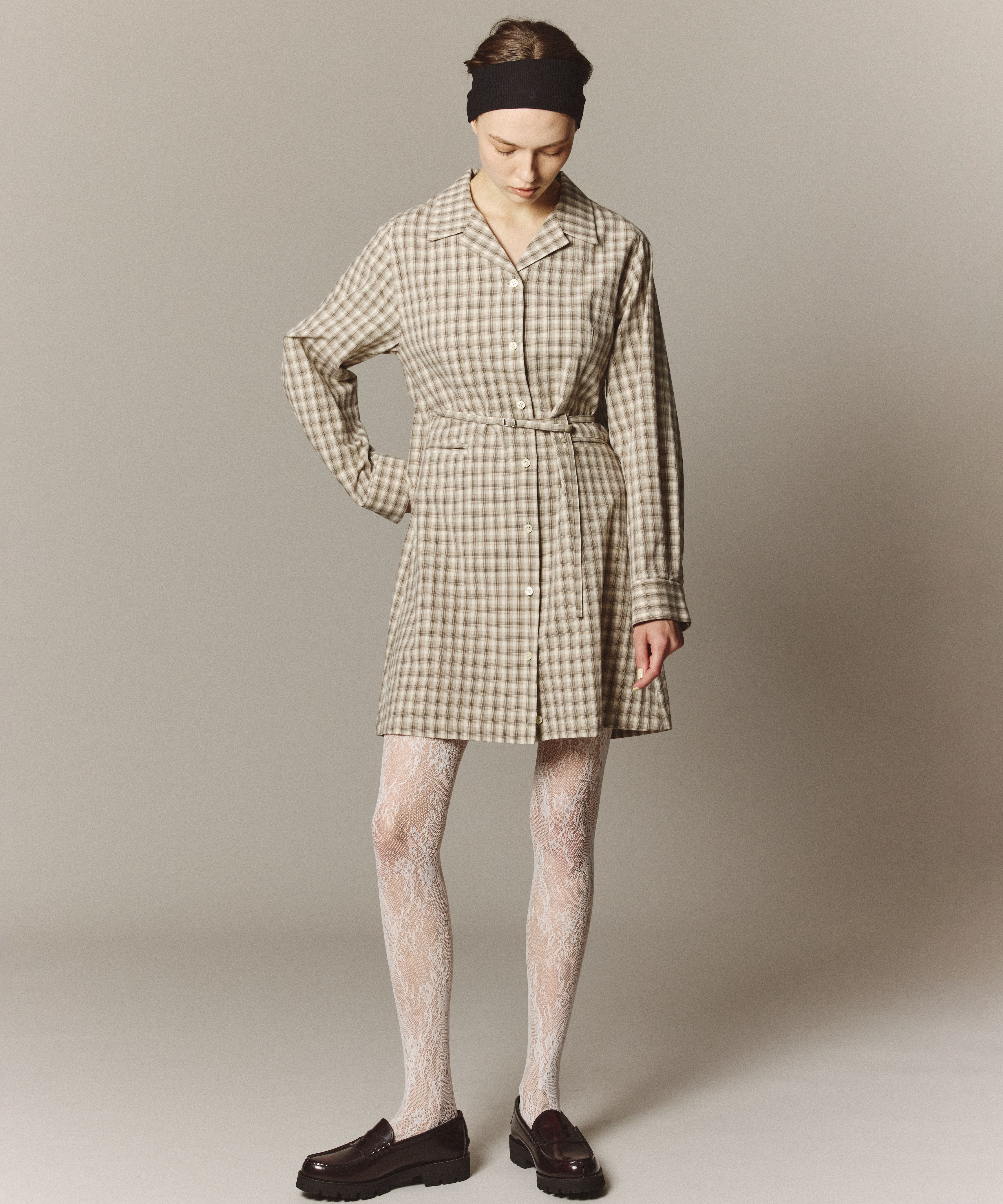 オープンカラーミニシャツワンピ