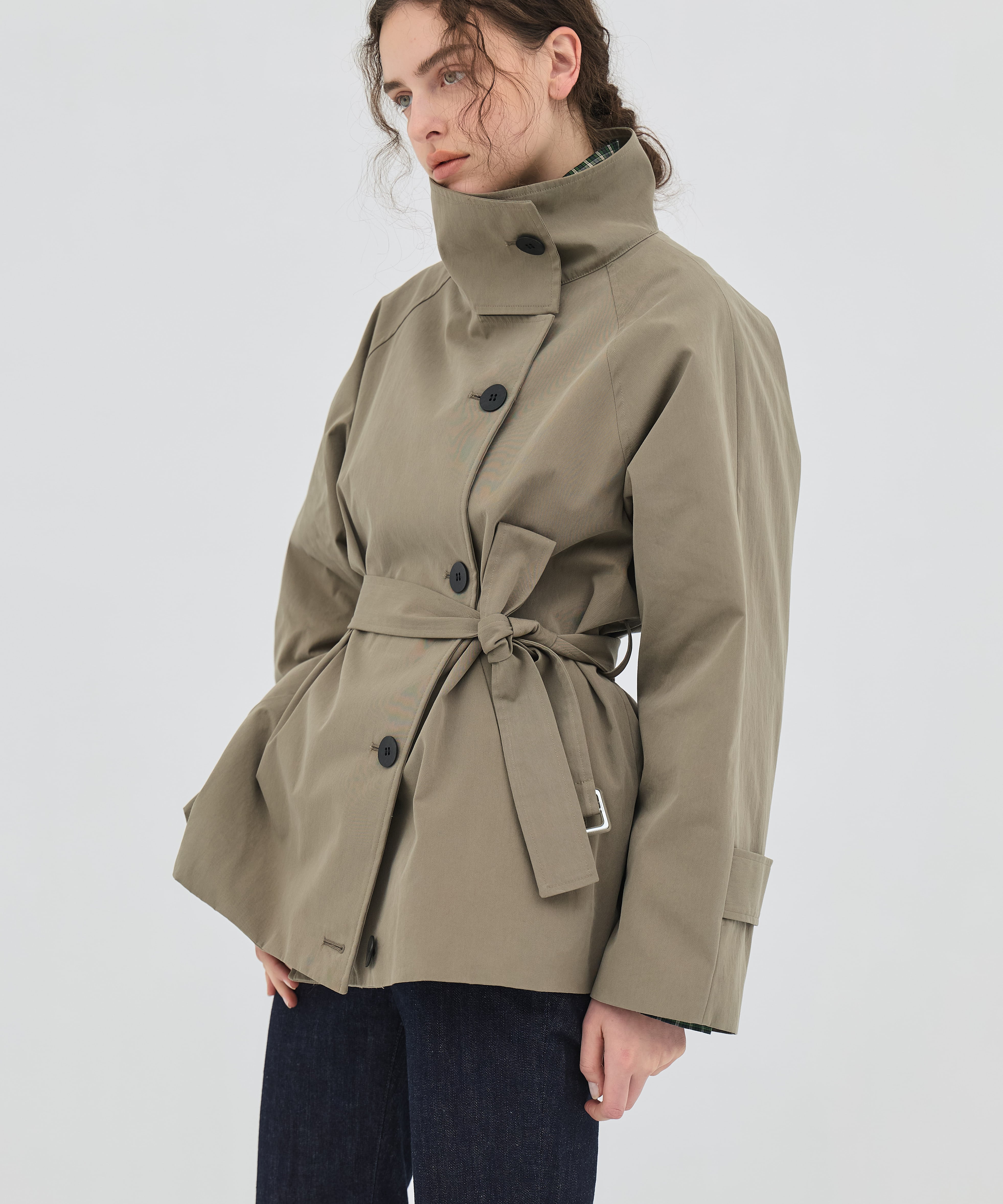 【再入荷】ファンネルネックショートトレンチコート
