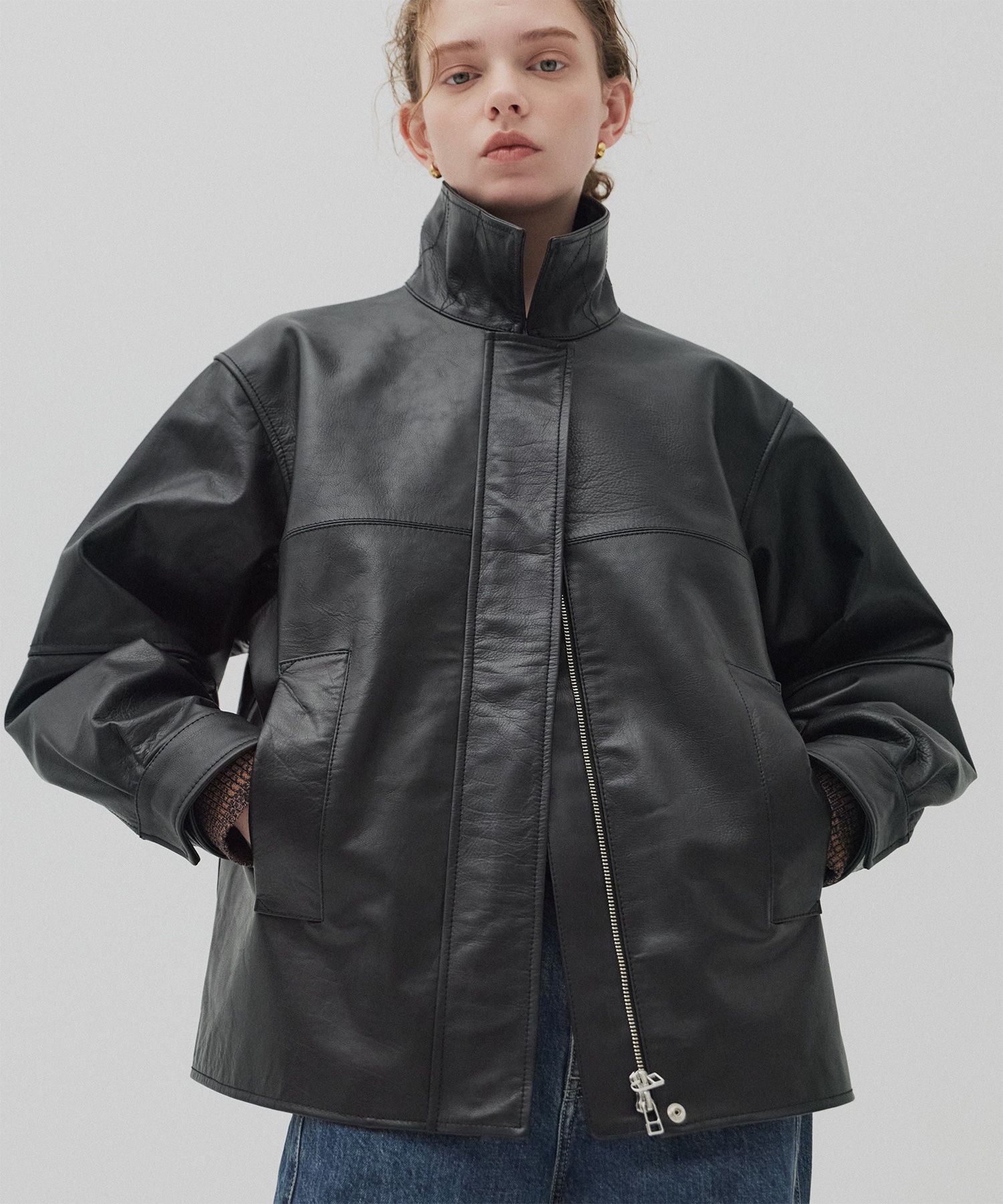 カーフレザーボクシージャケット