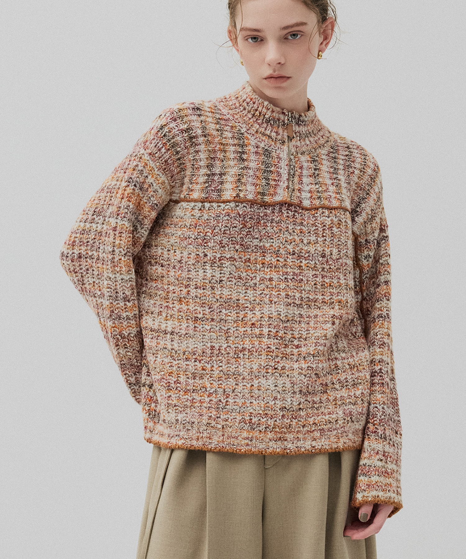 ミックスカラーハーフZIPニット