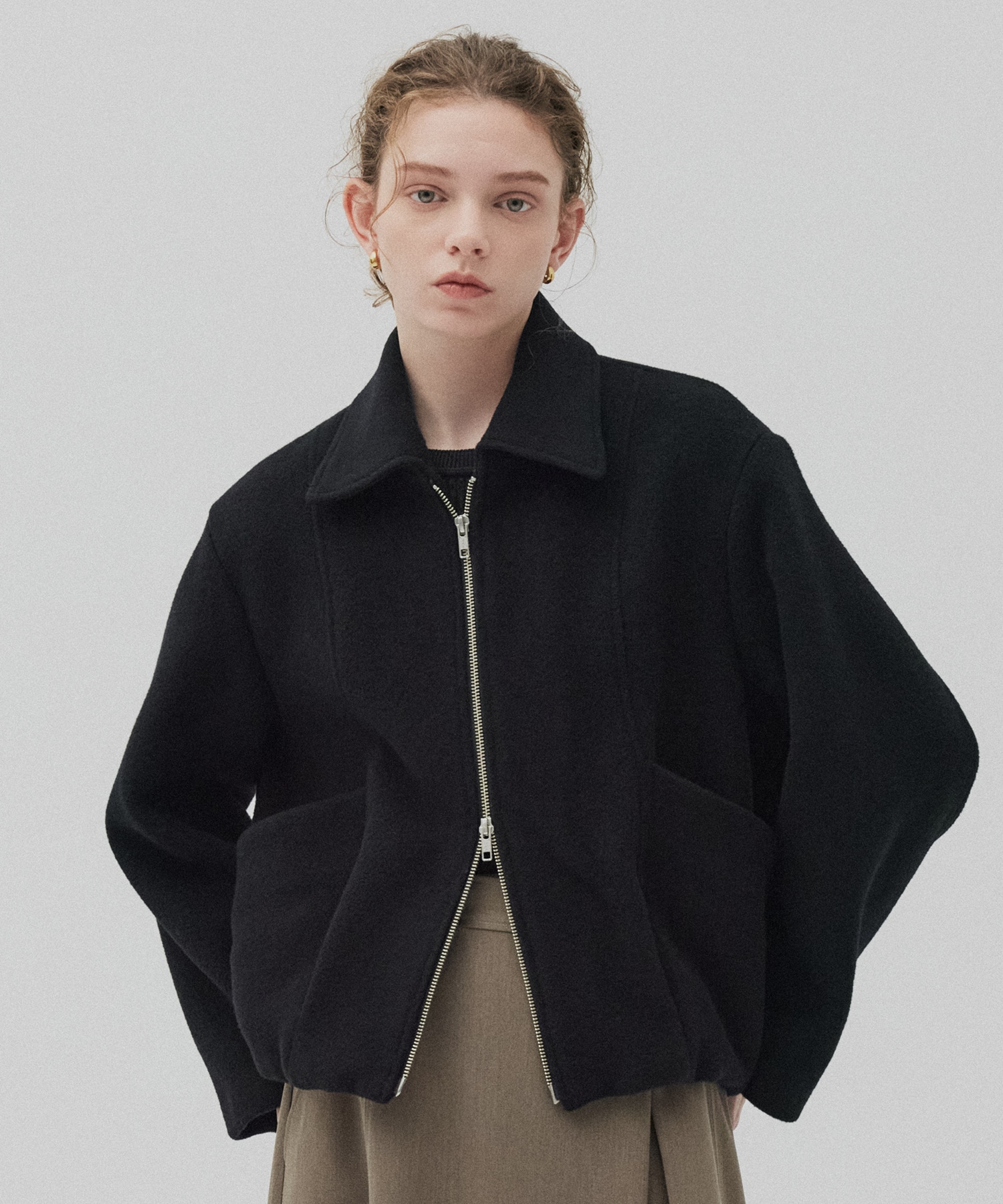 【再入荷】ウールジップタックショートコート