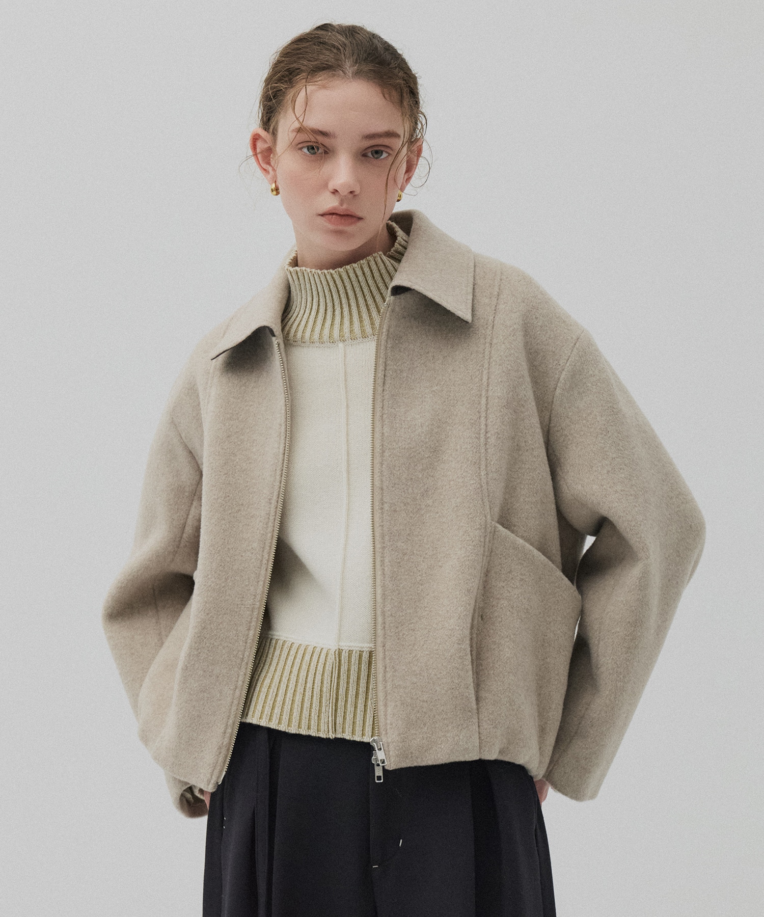 【再入荷】ウールジップタックショートコート