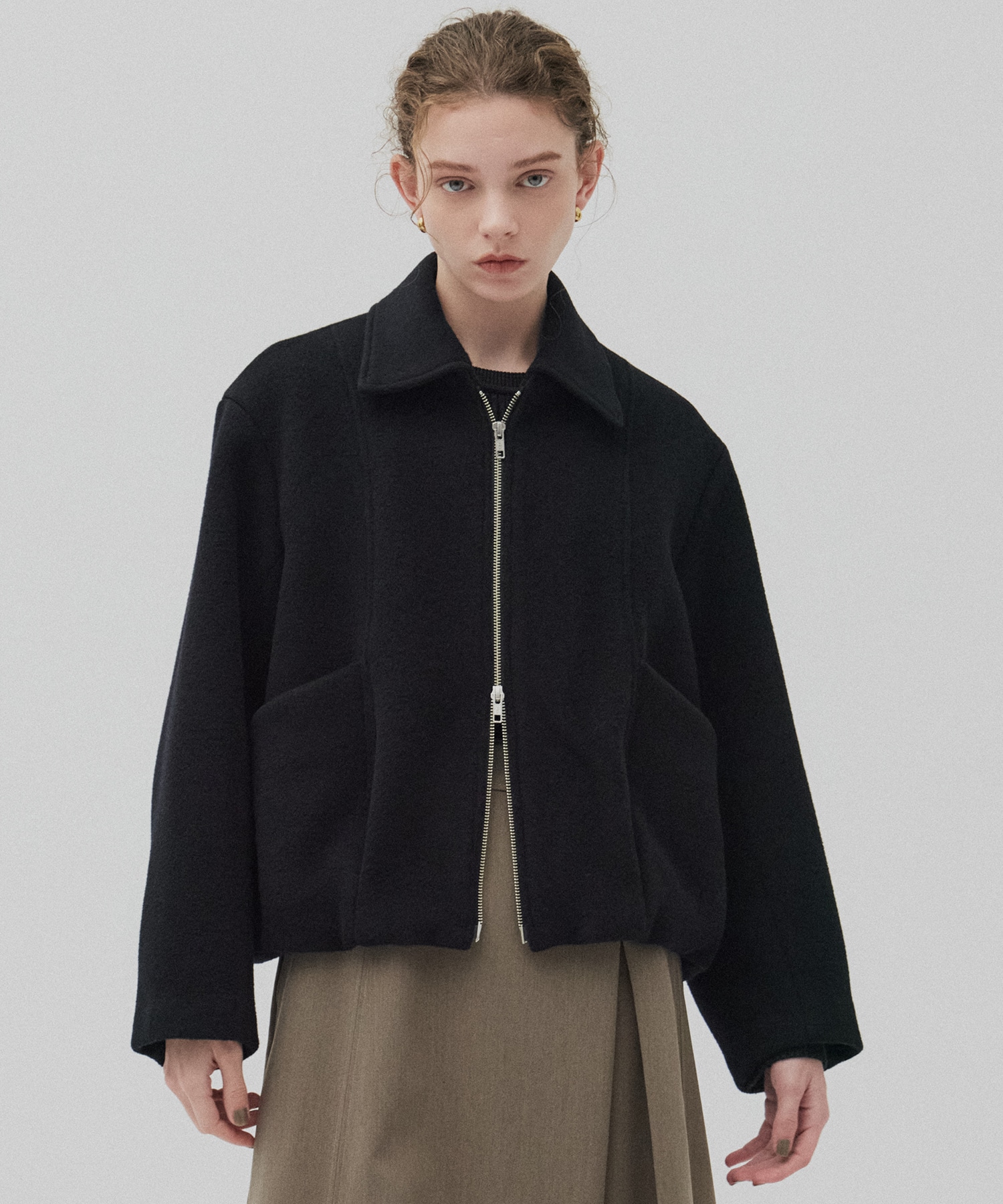 【再入荷】ウールジップタックショートコート