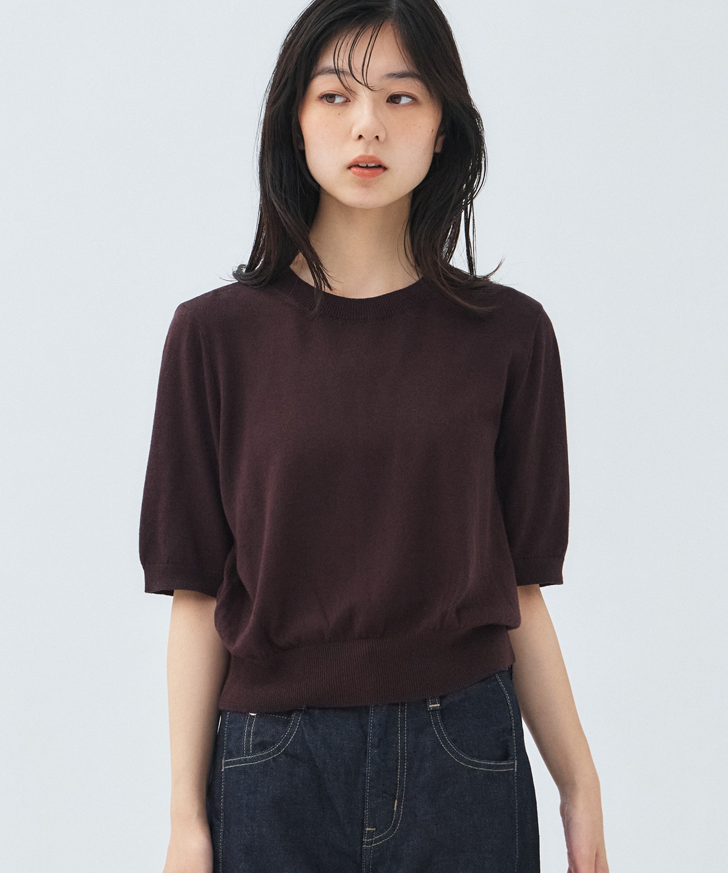 コットンシルクハーフスリーブニット