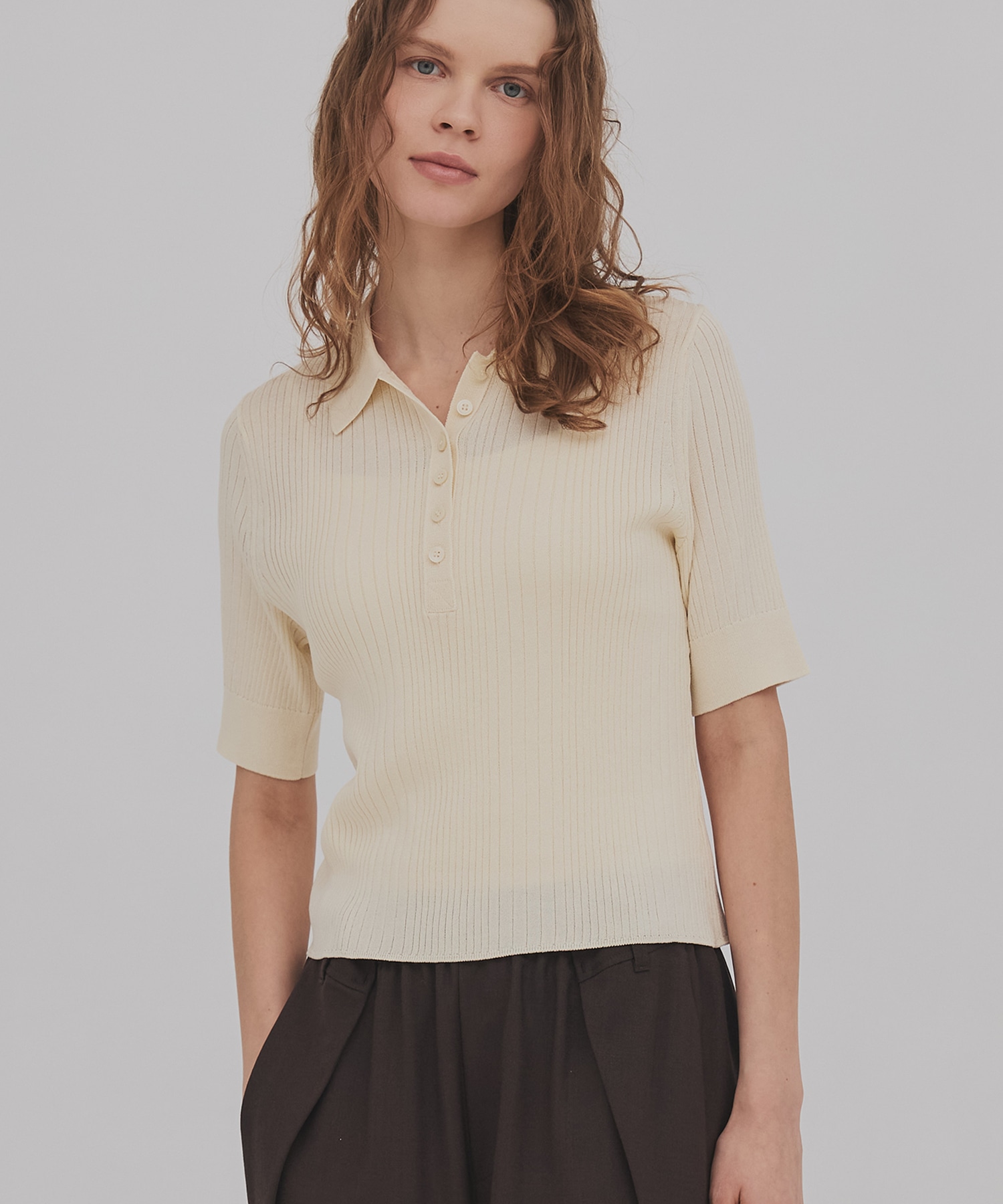 スムースリブニットポロ