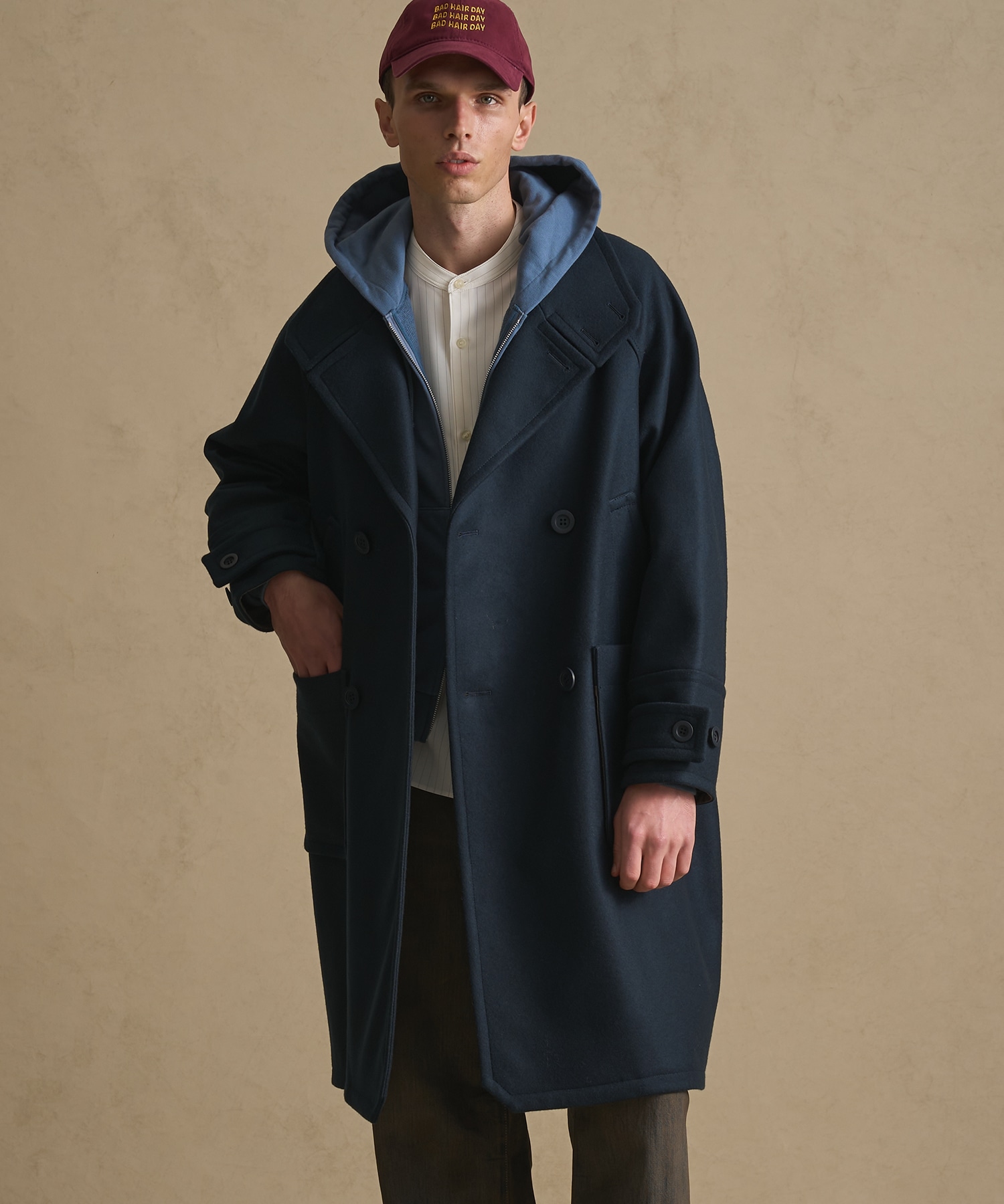 Super140s メルトンラップスタンドＰコート	