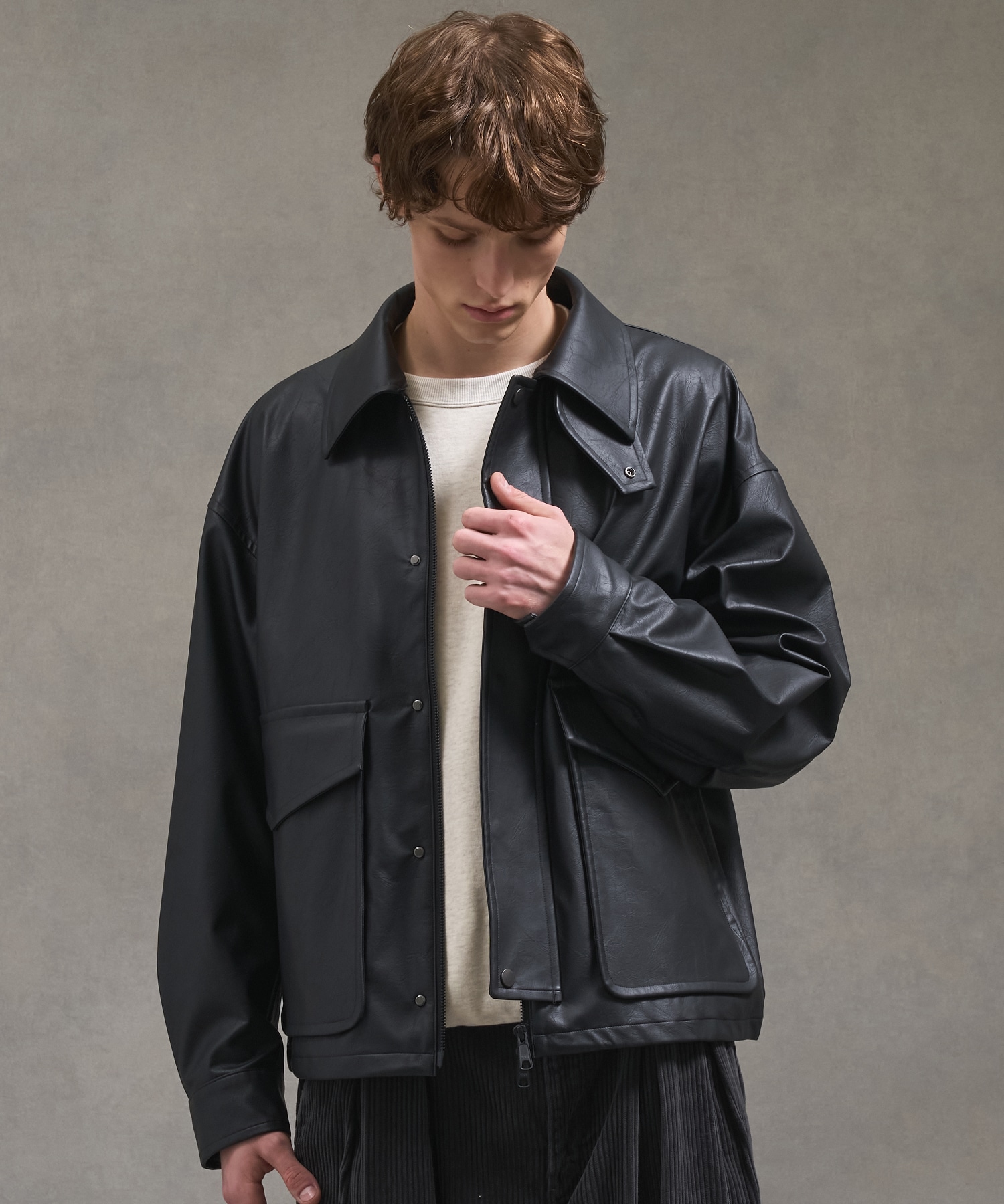 ヴィンテージフェイクレザーブルゾン