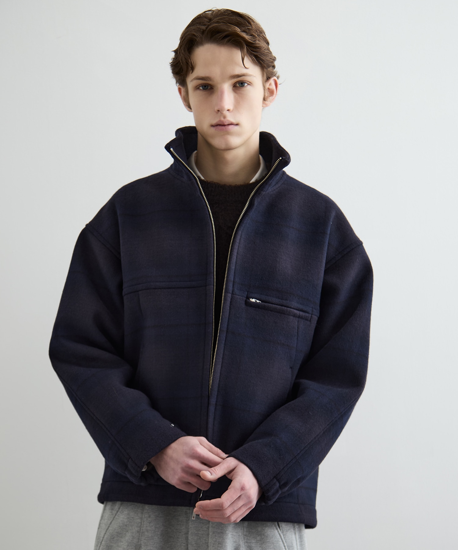 Super140s メルトンスタンドジップブルゾン