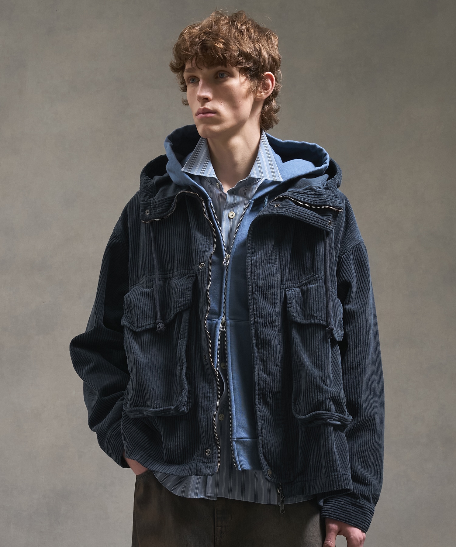 ガーメントダイコーデュロイフードブルゾン