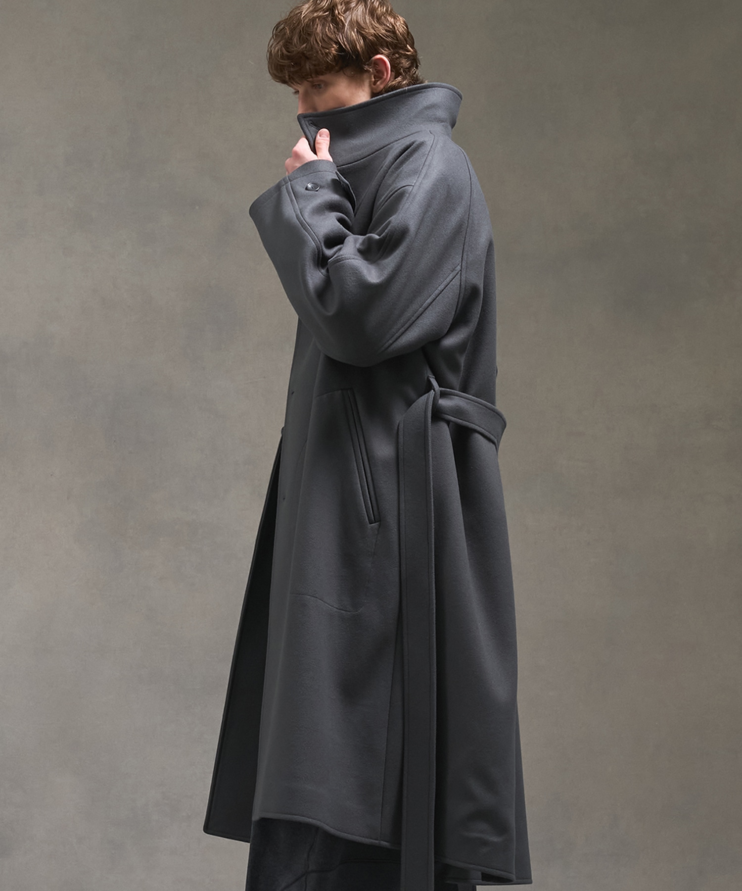 Super140sメルトンオーバーサイズスタンドコート