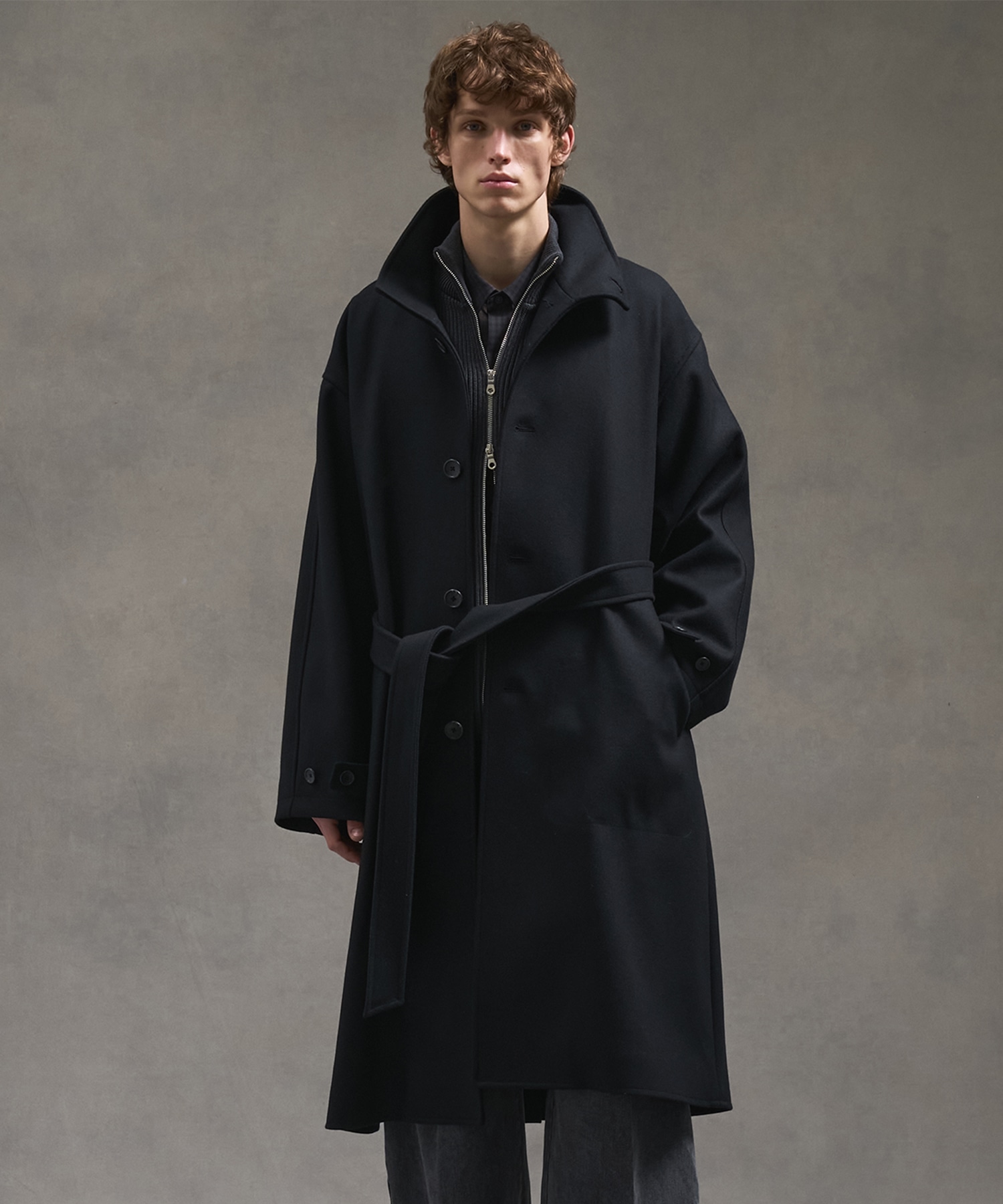 Super140sメルトンオーバーサイズスタンドコート