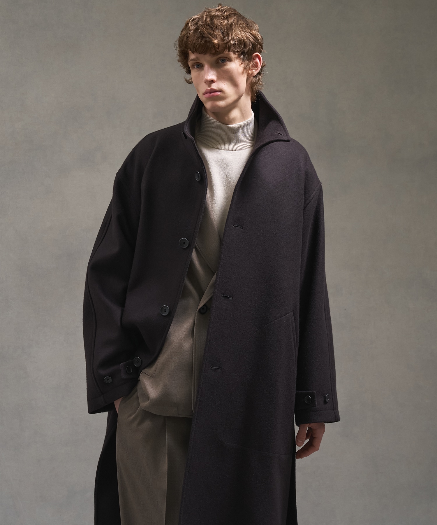 Super140sメルトンオーバーサイズスタンドコート