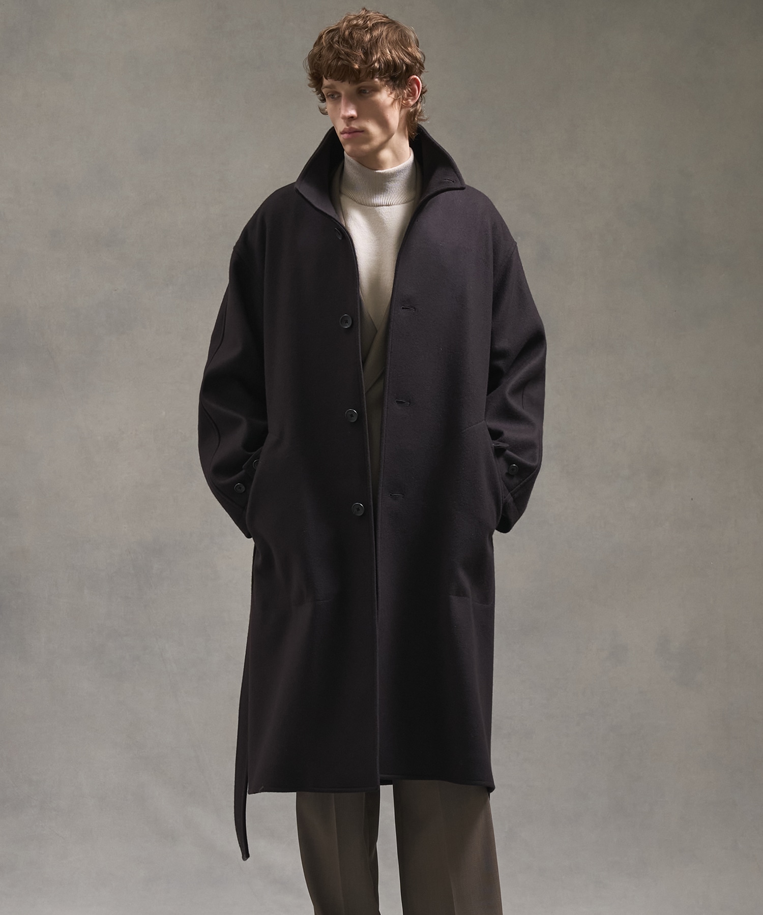 Super140sメルトンオーバーサイズスタンドコート