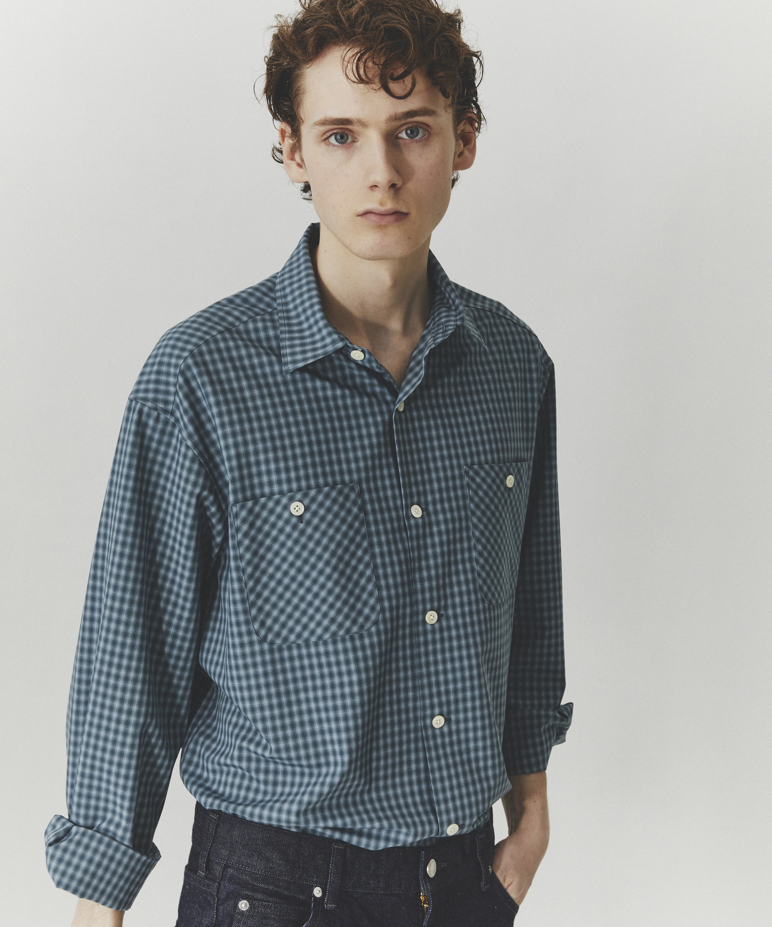 オンブレチェックレーヨンシャツ