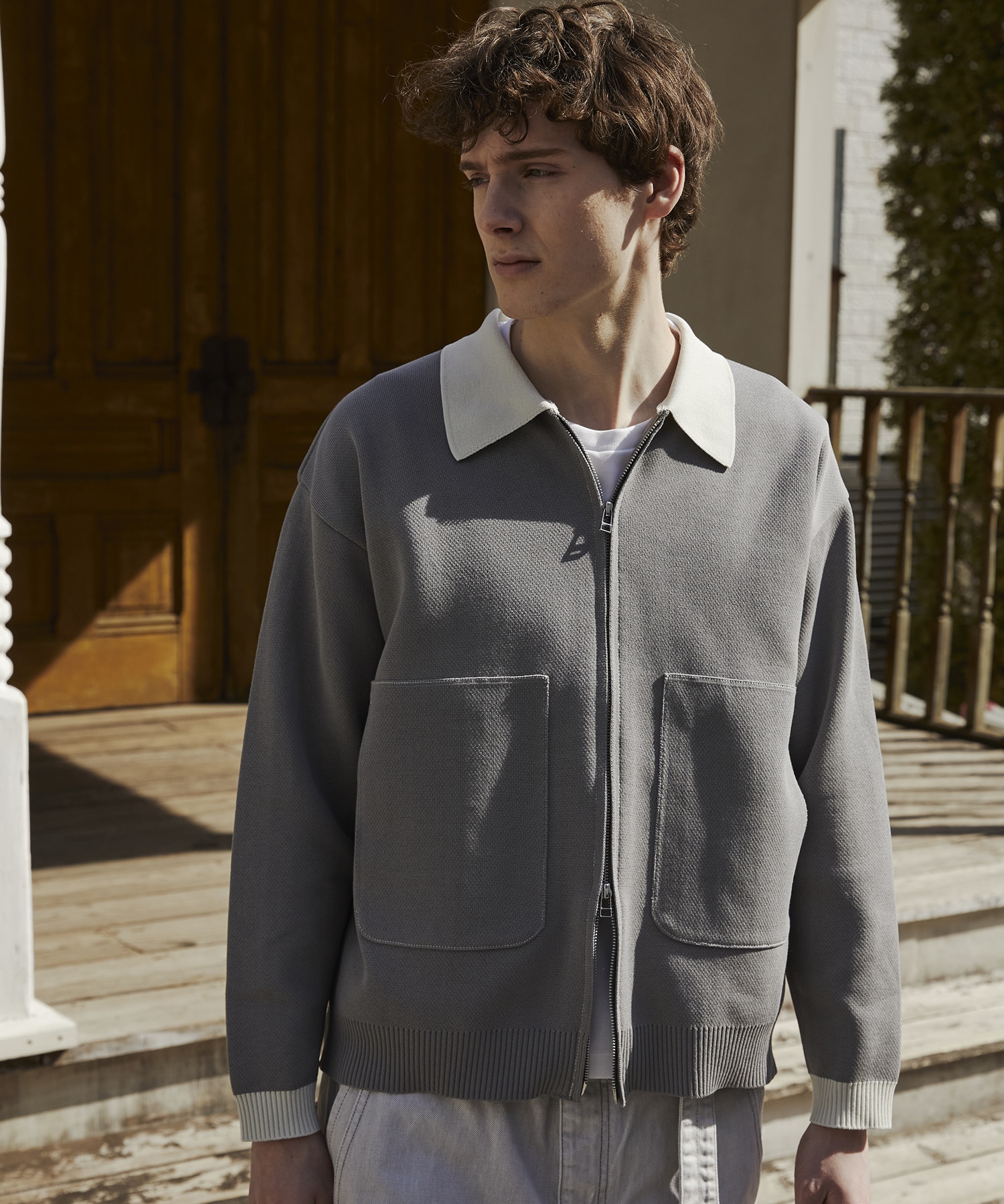 ジップビッグポケットポロカーデ